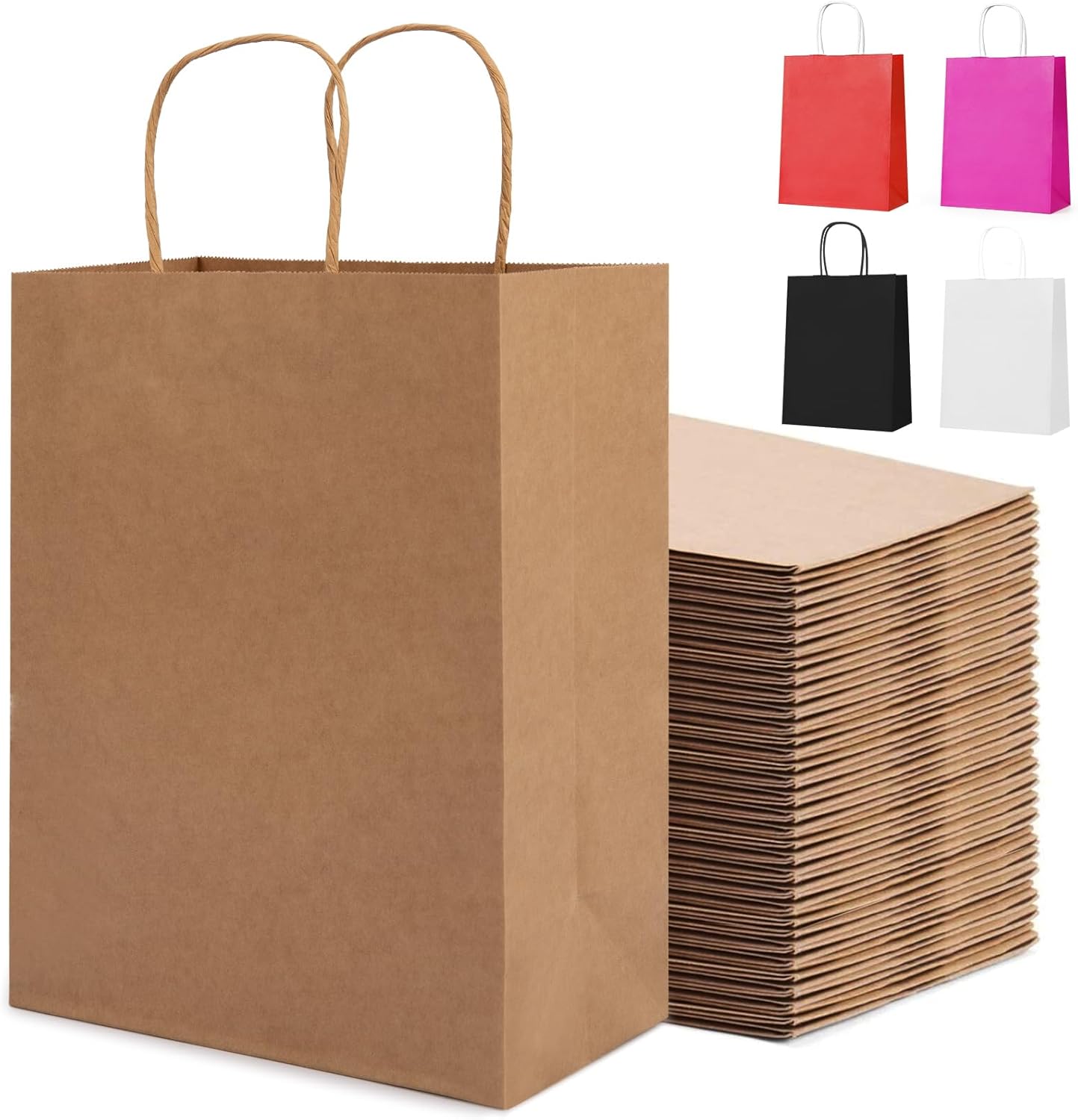 HAUSPROFI 25pcs Kraft Paper Bags for Gifts, Food & Sweets, Strong Carrier Bags with Twisted Handles for Kid Parties, Weddings, 27x21x11cm, Thicken 130gsm