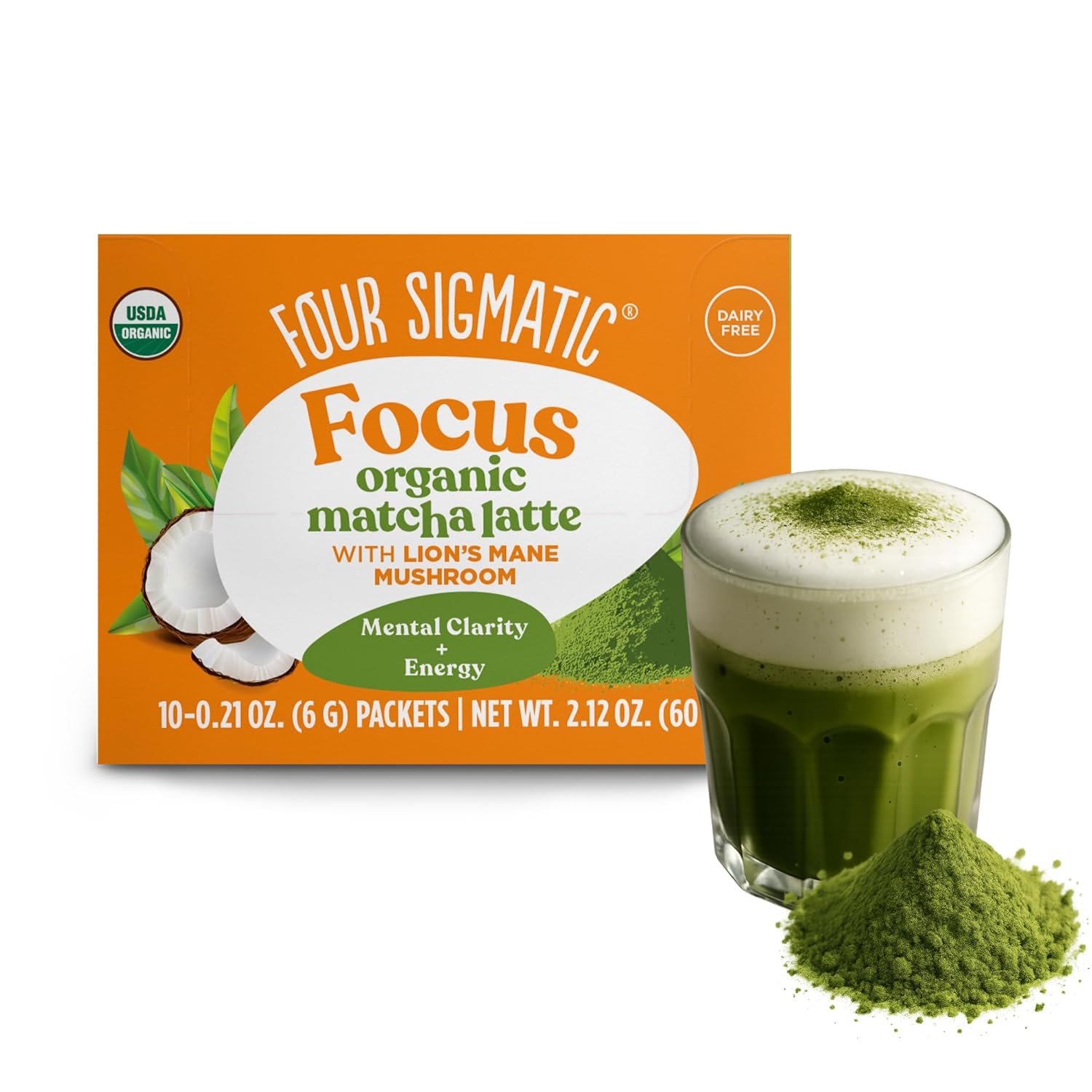 Four Sigmatic Mix Lions Mane Organic 10 Count , Matcha Latte, 2.12 Ounce