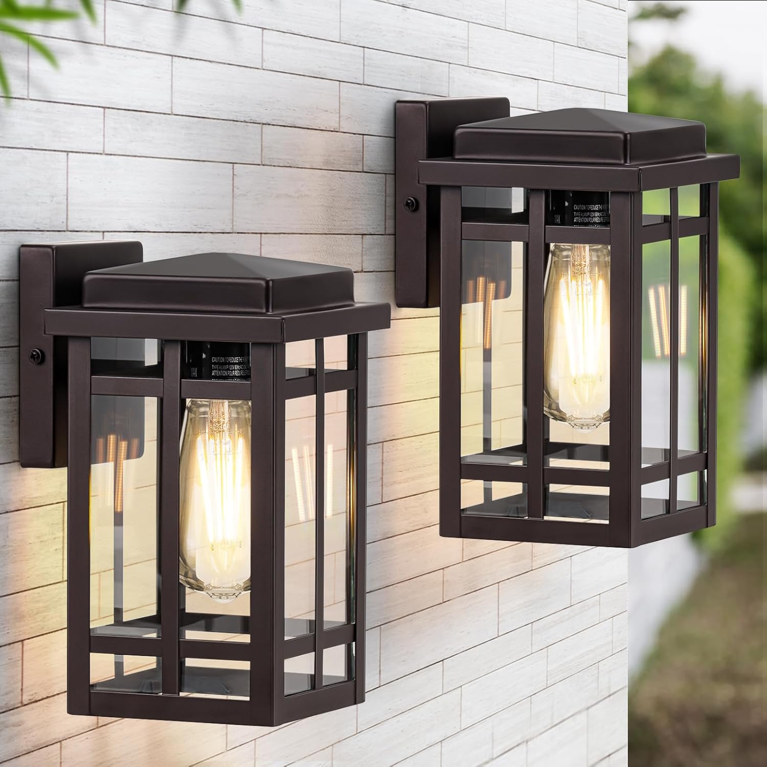 9.76'' Outdoor Wall Light Fixtures 2 Packs, Waterproof Porch Lights Lanterns, Exterior Modern Brown Wall Mount Lighting, Anti-Rust E26 Outside Scones for House Front Door Garage Patio, 2 Pack