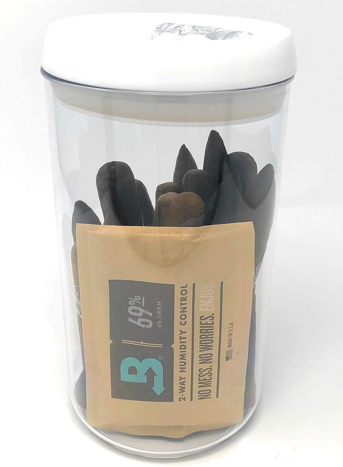 Easy Open Acrylic Cigar Humidor Jar with Boveda 69% 2-Way Humidity System, 25 Cigar Capacity (Round)