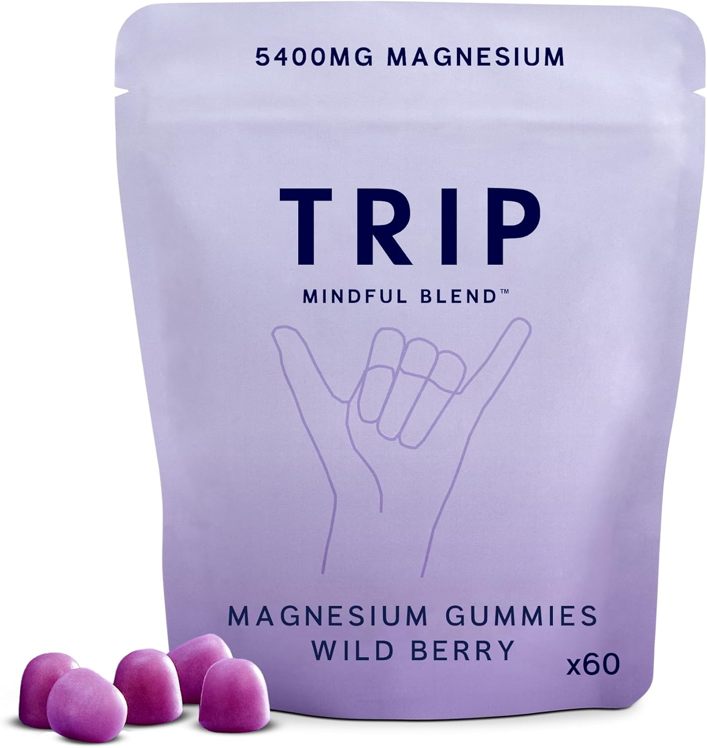TRIP Magnesium Gummies, Wild Berry, 5,400mg Magnesium Citrate per Pack, 90mg x 60 Gummies, Highly Absorbable, Electrolyte Balance, Plant-Powered, Sugar-Free & 3rd Party Tested