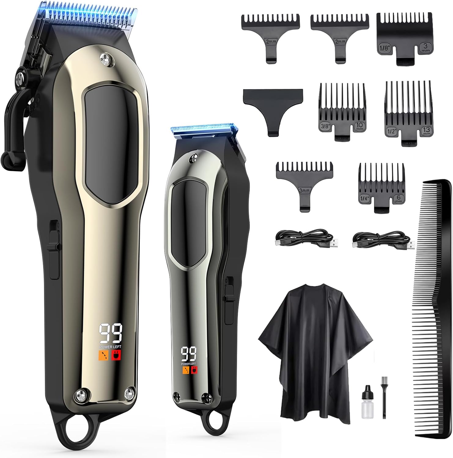 Professional Hair Clippers Men Cordless, Hair Trimmer Rechargeable with Zero-Gap Trimmer, 7 Guide Combs, USB Fast Charging, LED Display, Grooming Set for Men-Hair, Beard & Body Trimming Kit