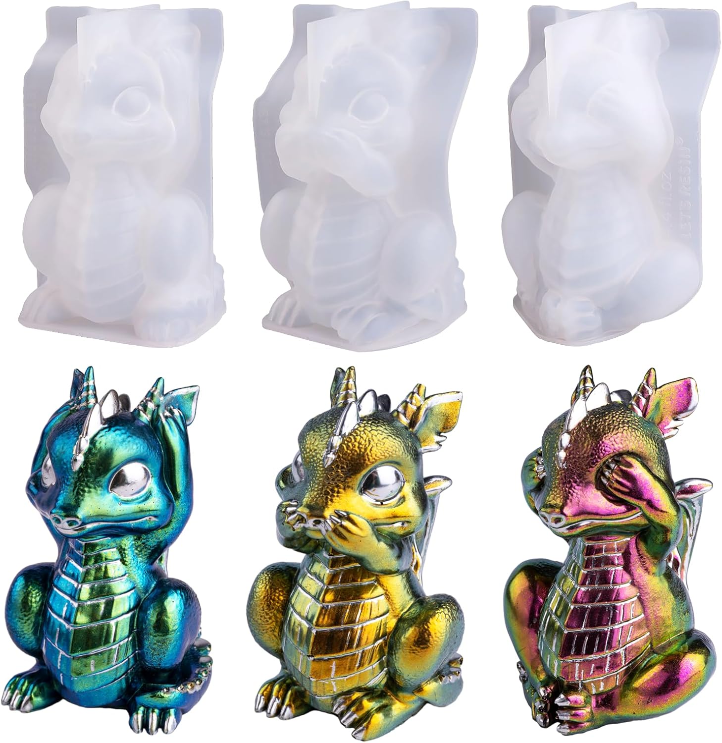 LET'S RESIN Dragon Resin Molds, Hear, Speak, See No Evil 3 Pcs Dragon Epoxy Resin Molds, Lively 3D Animal Silicone Molds for Epoxy Resin, Art Craft, Gift