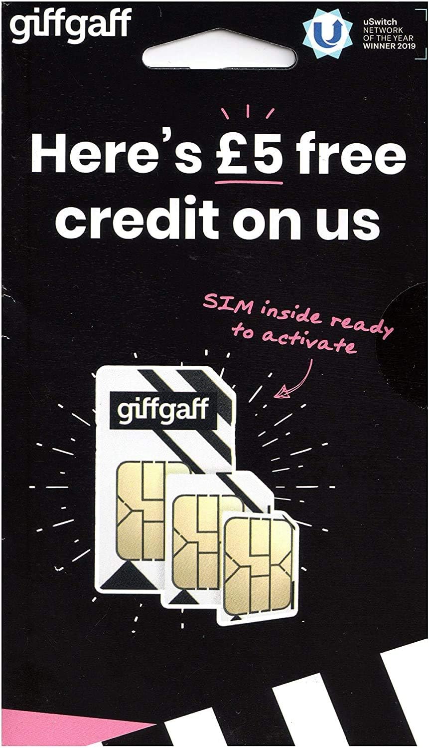 Giffgaff Nano/Micro/Standard SIM. Top Tariff Offers Unlimited Calls, Text, Data - Just Pay As You Go - no Contract. Multi Size, Fits All Devices. £5 Bonus Credit When You Top up £10 First Time.