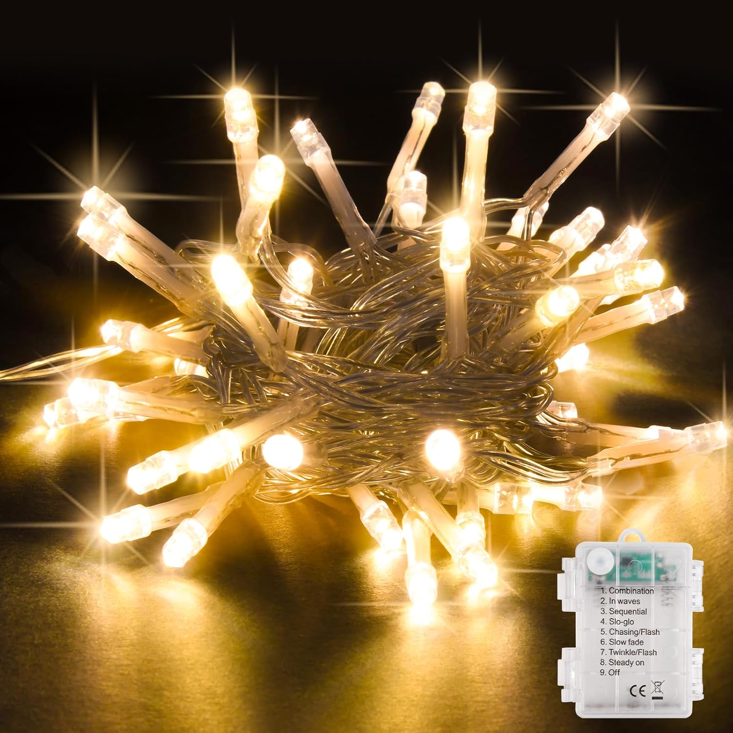 Fairy Lights,5M/50 LED Battery Operated String Lights for Indoor Outdoor Bedroom Lighting, Wedding Decor, Party, Garden, Christmas, Tree Decoration (Warm White)