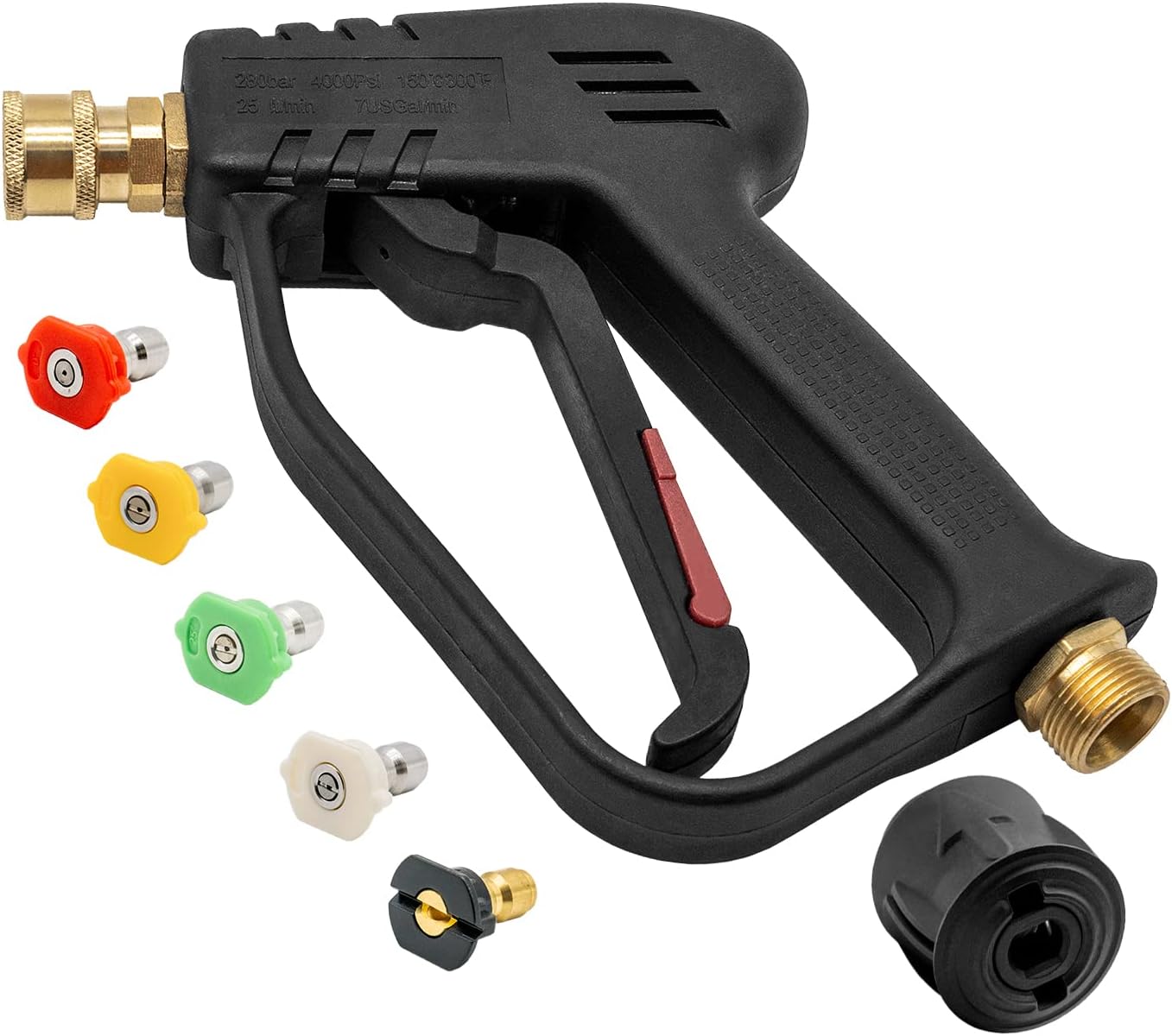 Fai Top 4000PSI High Pressure Washer Gun with 5 Water Nozzle Tip, Cleaner Gun Car Wash Water Gun for Car Cleaning (M22 14MM Hose Connector & karcher Quick Connector)