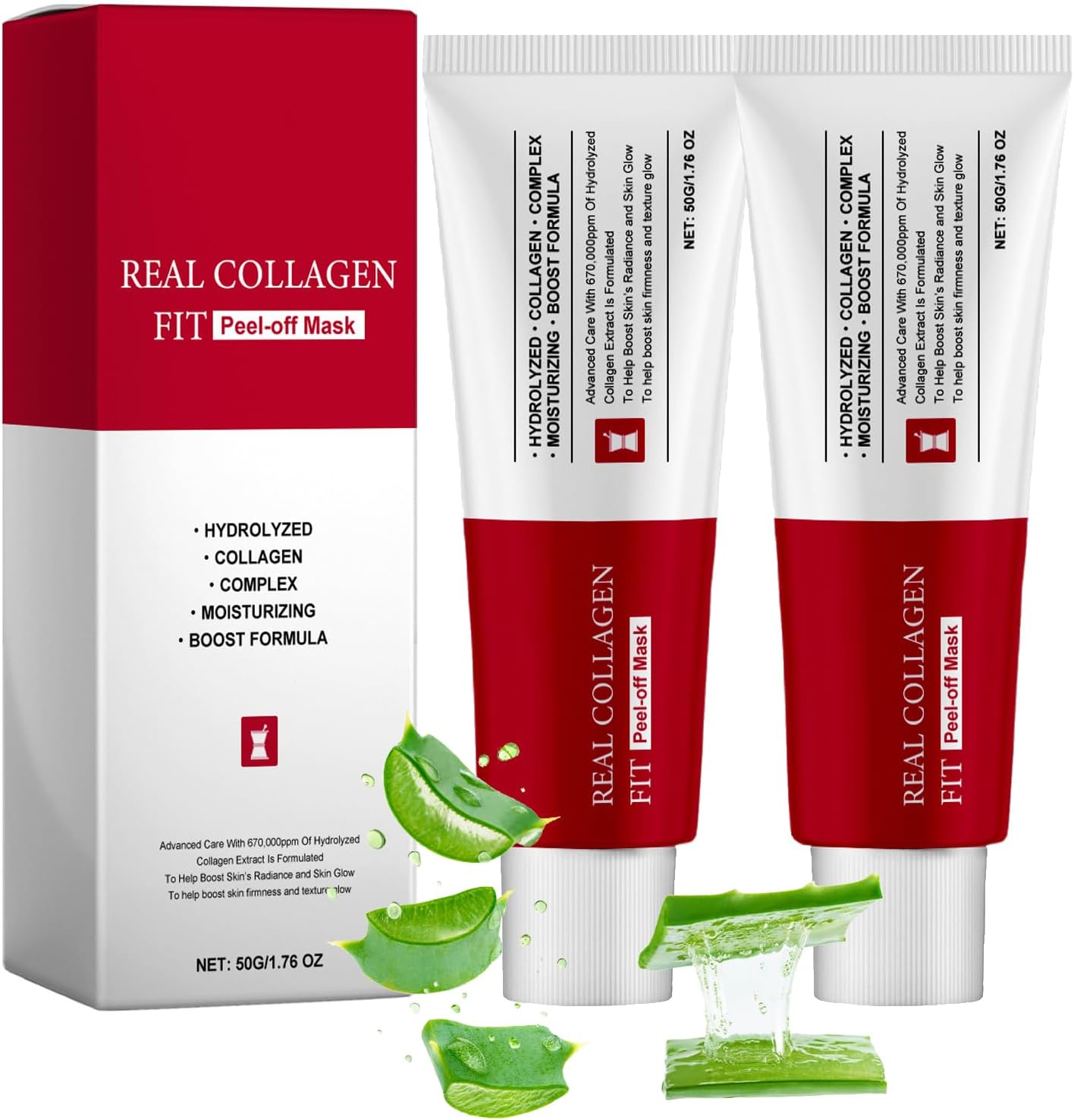 2pcs Real Collagen Fit Mask,Collagen Peel Off Facial Mask Glass Skin Face Mask,Hydrolyzed-collagen Face Mask for Dry & Dehydrated Skin,50g*2