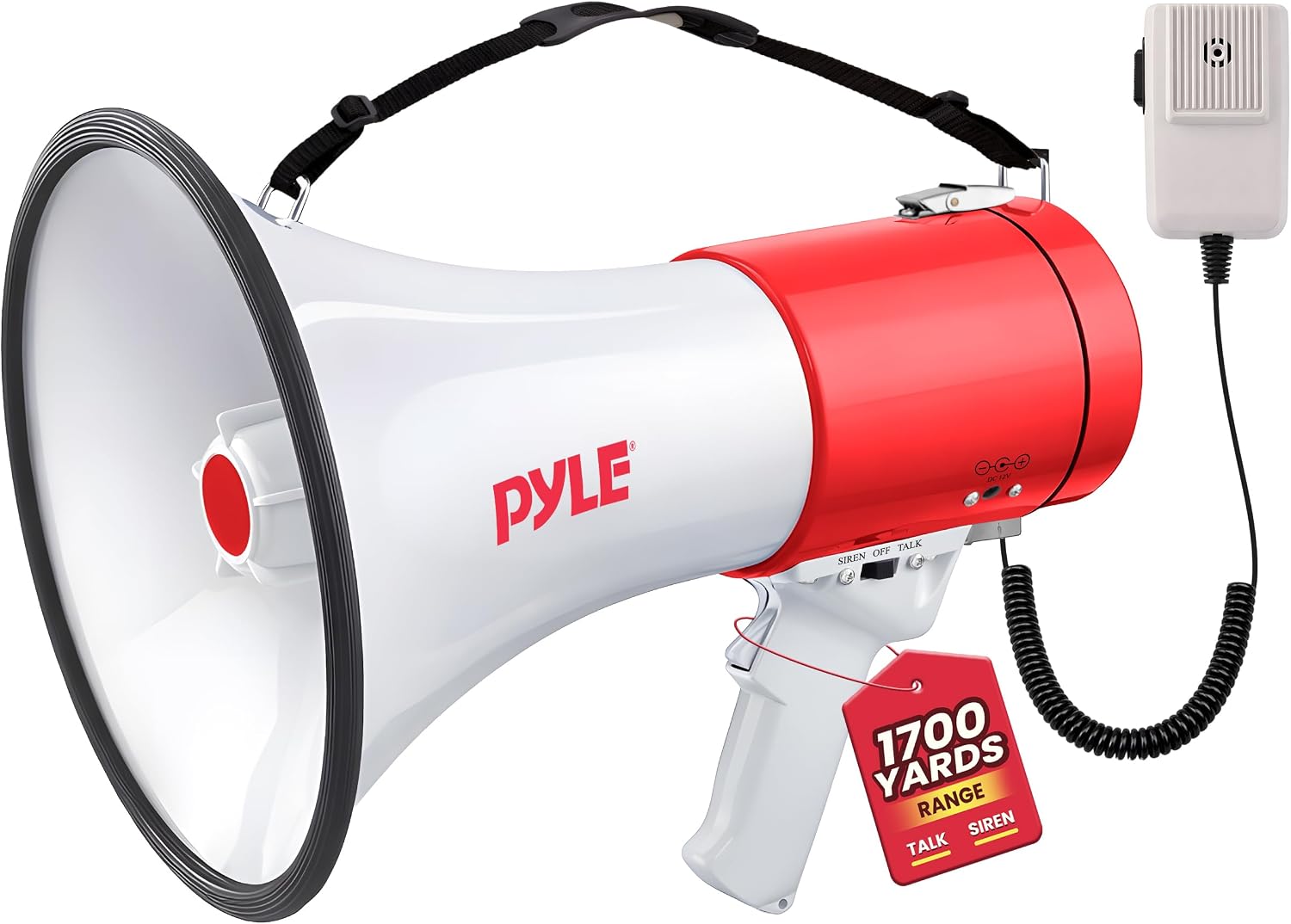Pyle Megaphone 50W PA Bullhorn - Built-in Siren, Adjustable Volume Control & 1760 Yard Range, Record Function - Ideal for Football, Baseball, Cheerleading Fans, Coaches & Safety Drills