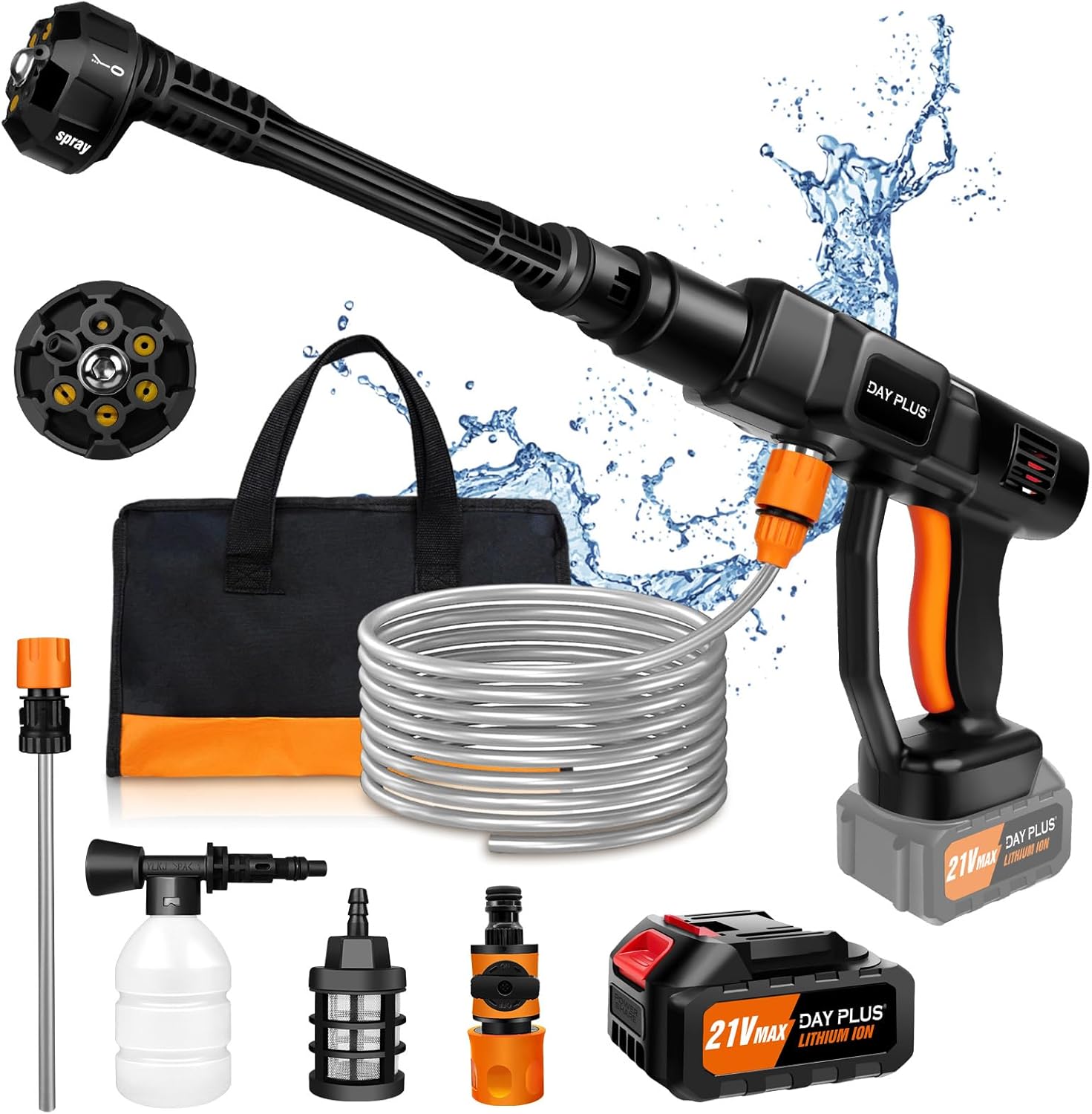 Cordless Pressure Washer Car Wash Machine, 21V 60 Bar/870 PSI Portable High Pressure Water Gun with 3.0Ah Battery, Car Wash Spray Gun with Foam Generator, Water Gun Spray Cleaner Car Washing Machine