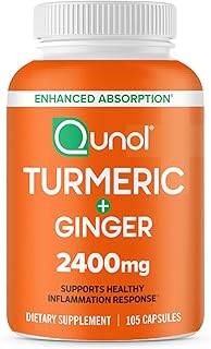 Qunol Turmeric Curcumin with Black Pepper & Ginger, 2400mg Turmeric Extract with 95% Curcuminoids, Extra Strength Supplement, Enhanced Absorption, Joint Support Supplement, 105 Count
