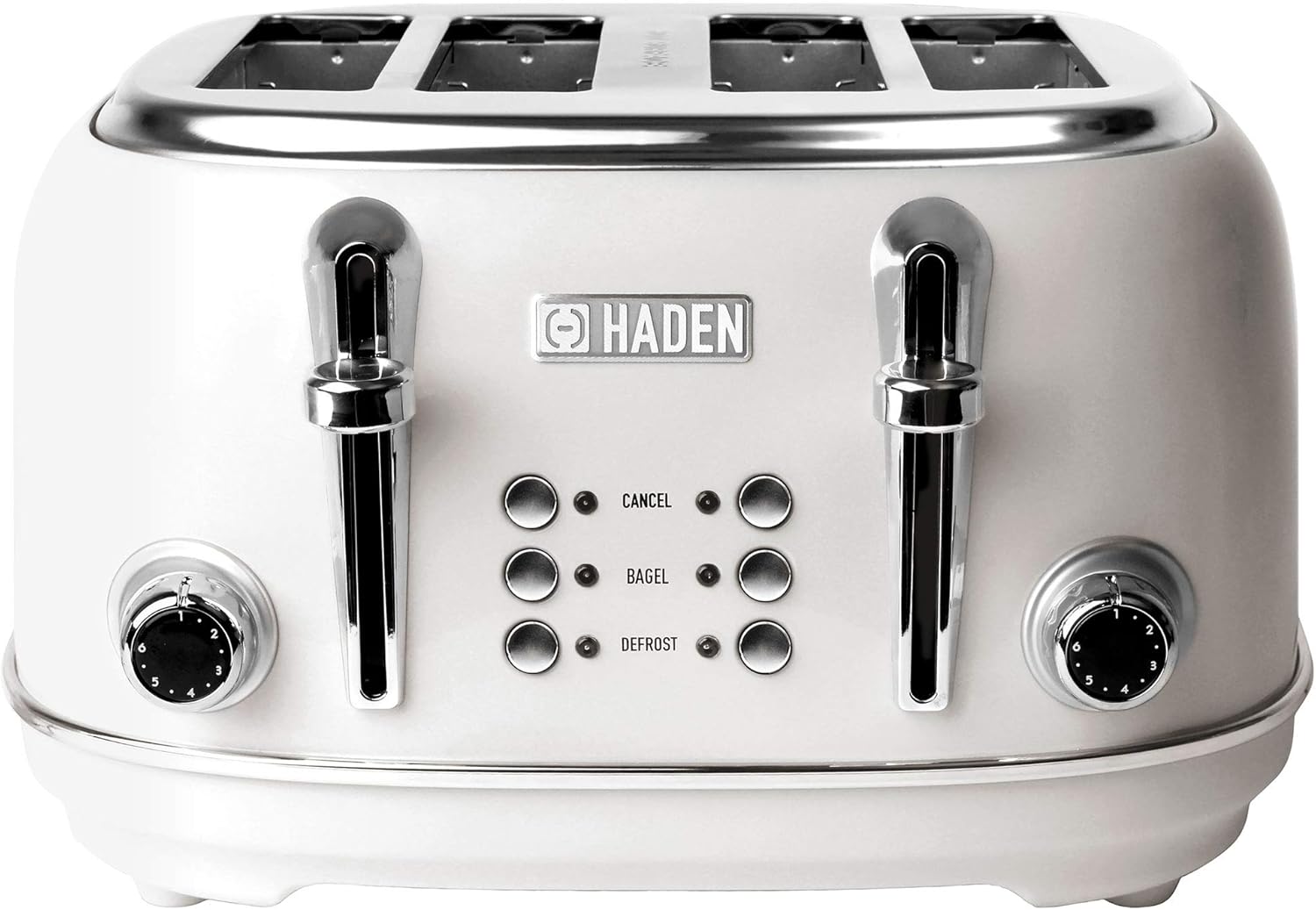HADEN Heritage 4-Slice Toaster with Extra Wide Slots, 1500-Watt, Ivory & Chrome - Retro Stainless Steel Design with Self-Centering Function, Adjustable Browning Control & Removable Crumb Tray