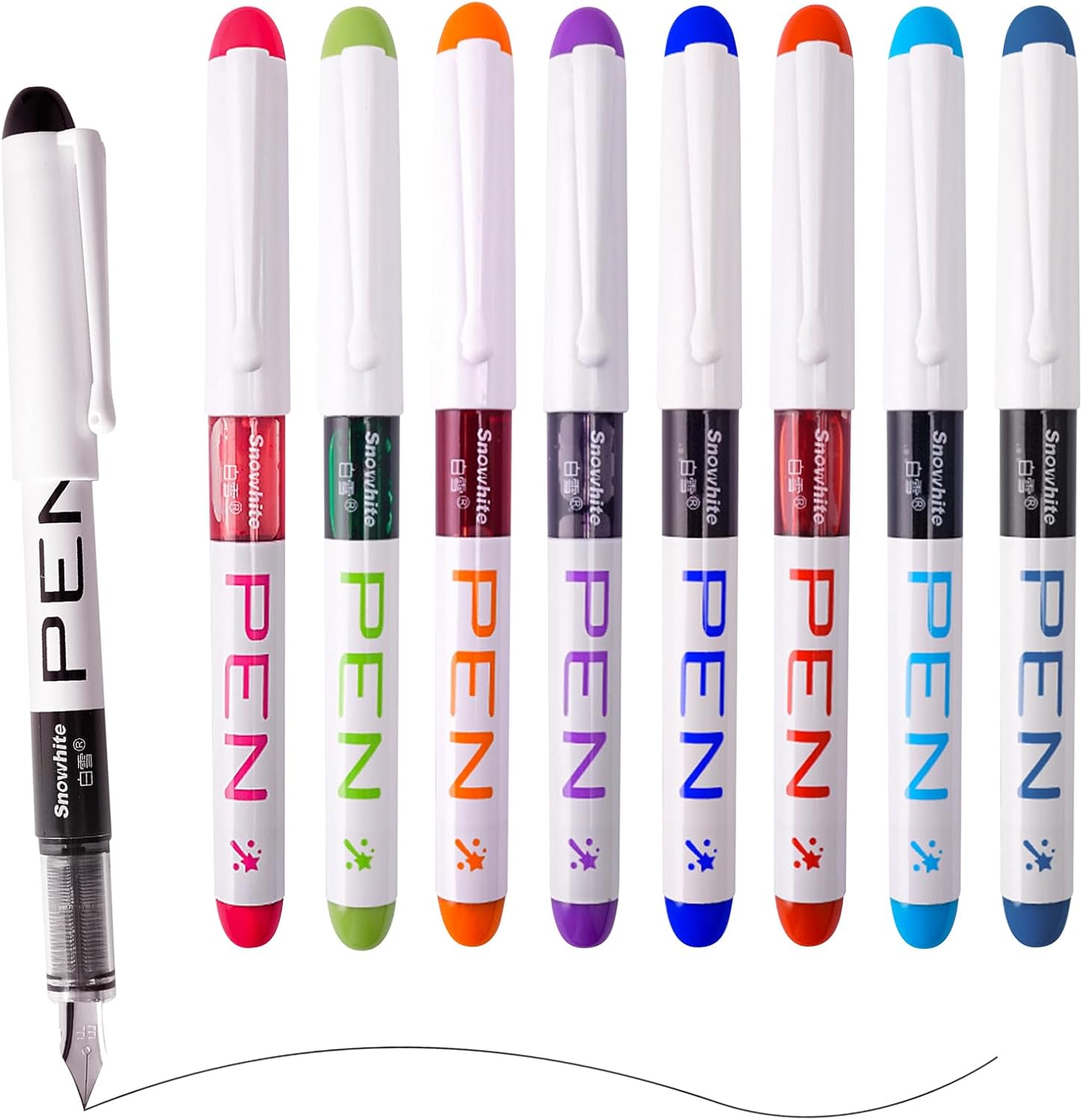 9 Pcs Disposable Fountain Pens for Writing EF Nib Multicolor Ink Fine Point Pens Smooth Writing Pens for Sketching Journaling Lettering Text Highlighting Calligraphy Office College School (0.38MM)