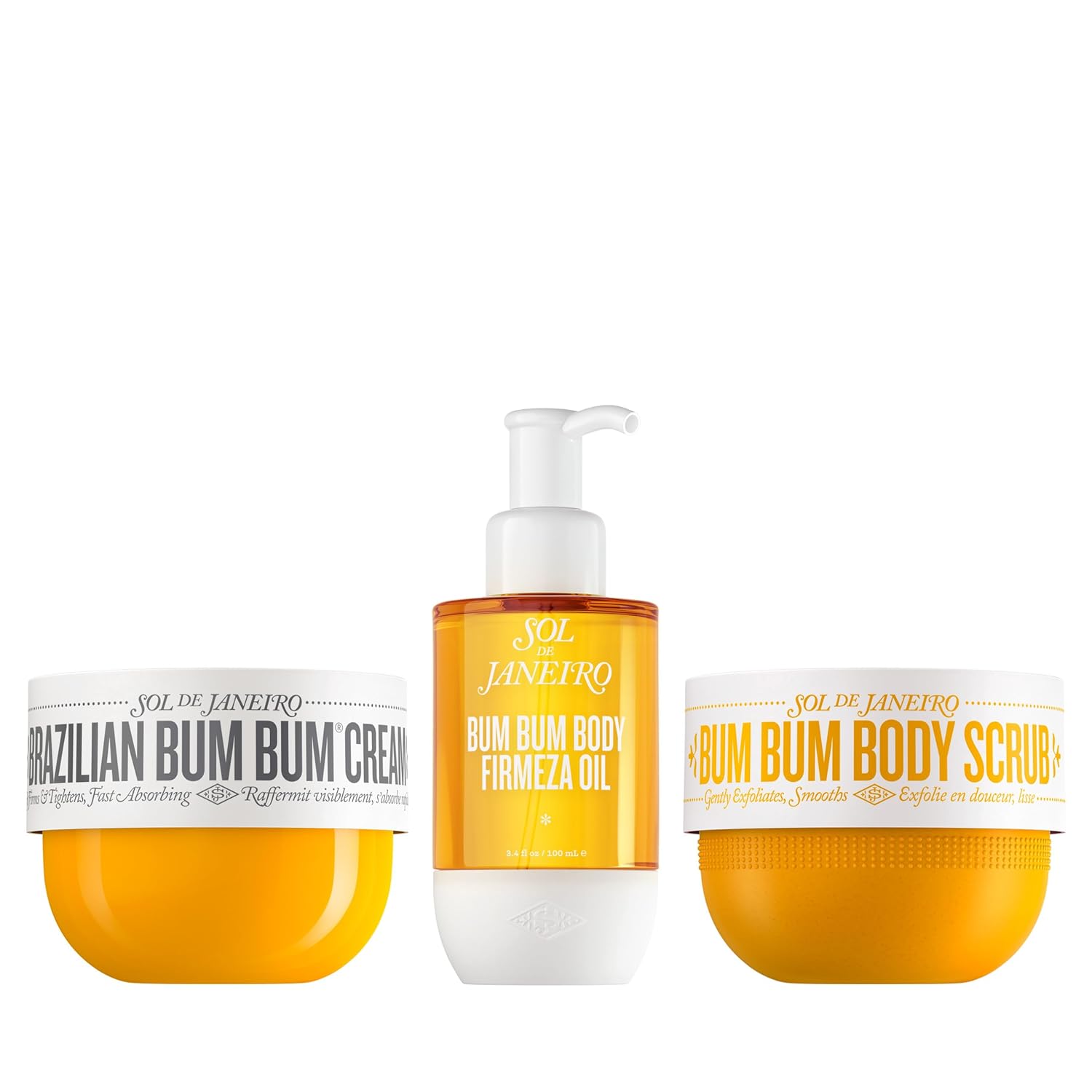 SOL DE JANEIRO Brazilian Bum Bum Cream, Bum Bum Firmeza Body Oil, and Bum Bum Body Scrub Bundle - Ultimate Firming Ritual, Amazon Exclusive