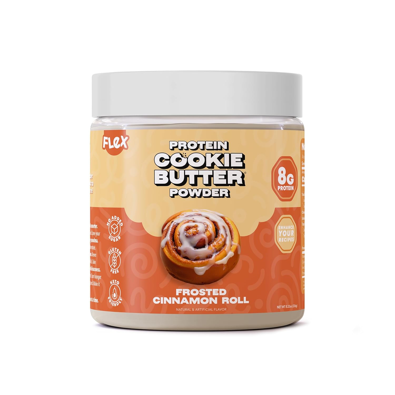 Flexible Dieting Lifestyle Whey Protein Cookie Butter Powder - Frosted Cinnamon Roll | Keto-Friendly, Low Carb, No Added Sugars, Gluten-Free | Easy to Mix, Bake and Spread | 8.32oz