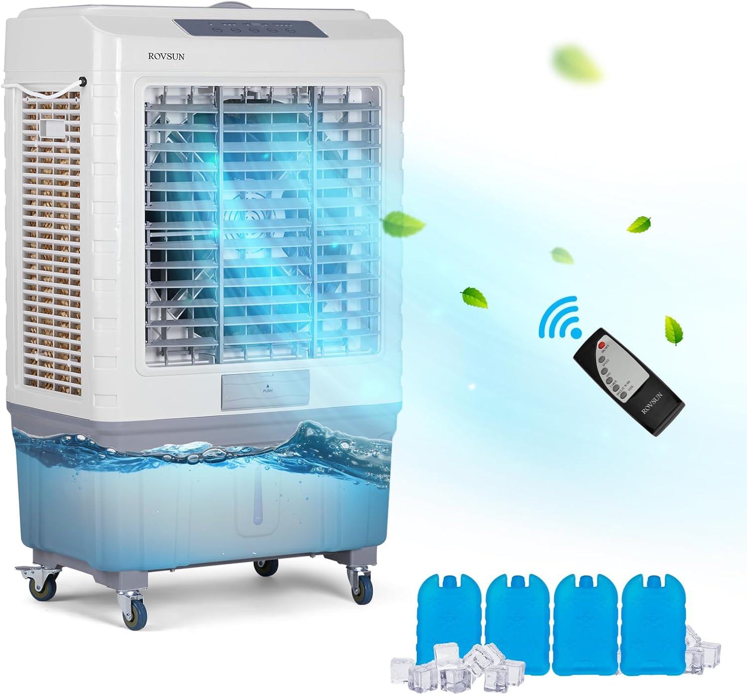 ROVSUN 13.2Gallon Evaporative Air Cooler, 4100CFM Portable Swamp Cooler with Remote Control, Oscillation, 3 Speeds, 7.5H Timer & 50L Water Tank, 3-IN-1 Cooling Fan for Home Office Garage Outdoor