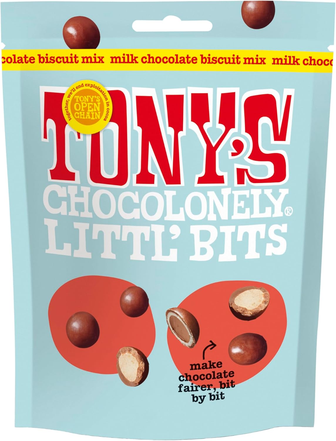Tony's Chocolonely - Littl’ Bits Chocolate Mix Balls - Mini Milk Biscuit Chocolates in Sharing Pouch - 100g