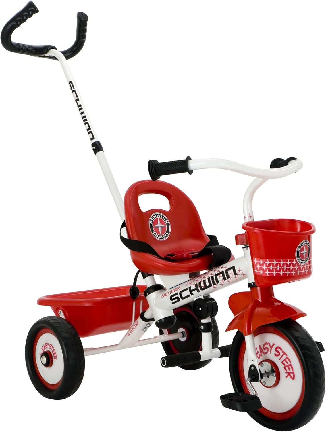 Schwinn Easy Steer Bike for Toddler, Kids Tricycle with Removable Push handle, Steel Trike Frame, Boys and Girls Ages 2-4 Year Old, Red/White, 8"