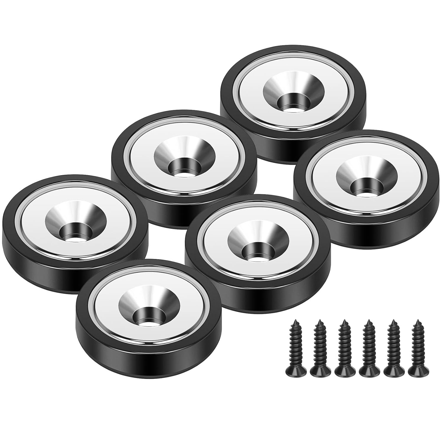 Wukong 6 Pieces Black Neodymium Magnets, 16 x 5 mm Strong Pot Magnet Round Hole Magnet with Mounting Screws (6KG Force)