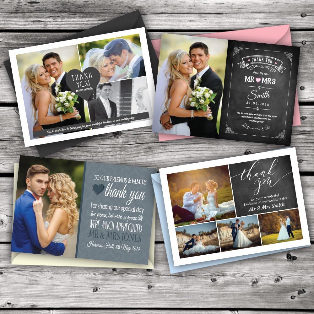 Your Invites Wedding Greeting Card, Personalized Thank You Card with Photo, 33 Designs, A6 Size, 350gsm Silk, Modern Style, Free Coloured Envelopes