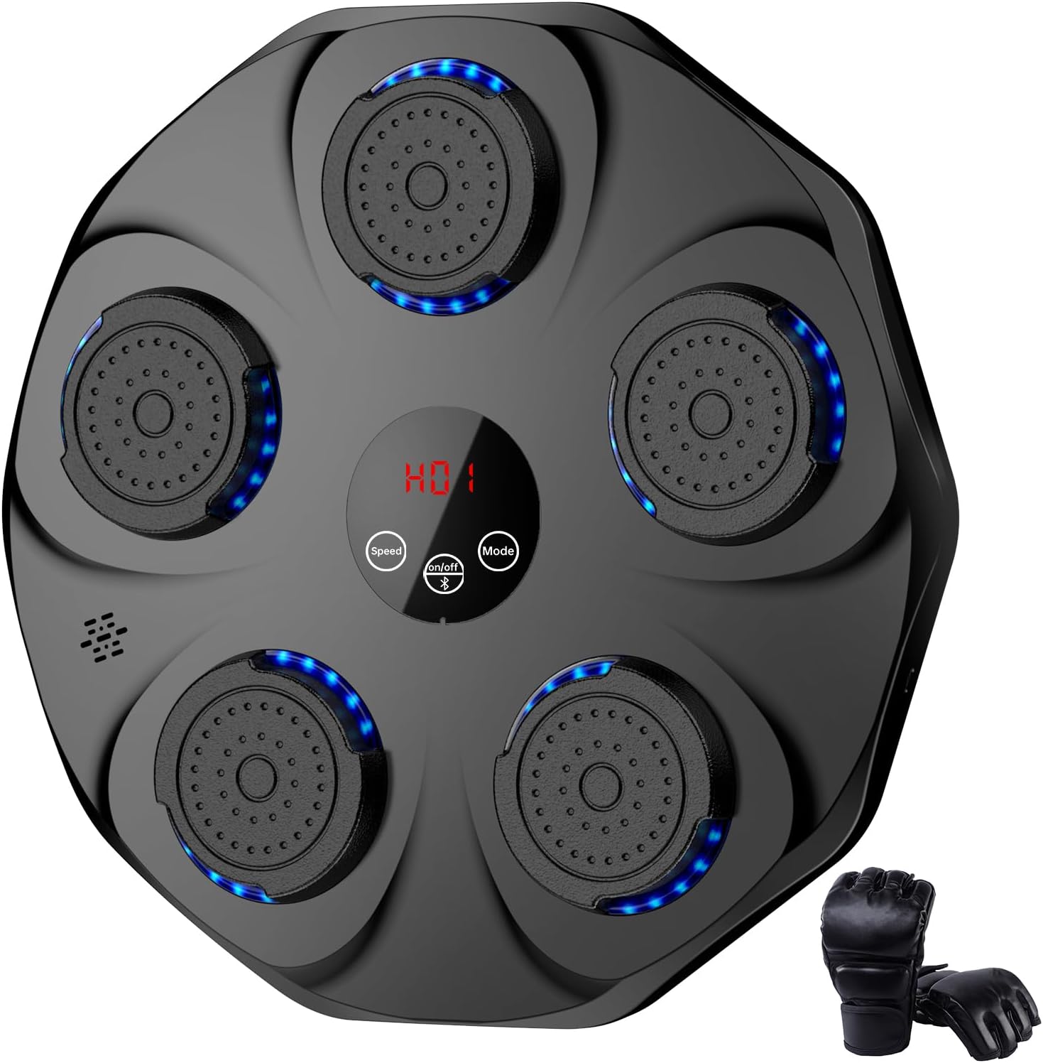 Music Boxing Machine, Smart Bluetooth Boxing Machine, Wall Mounted USB Charging Boxing Training Equipment with 9 Speeds and Modes, Boxing Gloves, LED Lights for Adults and Kids (Black)