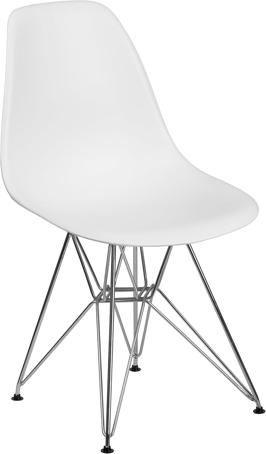 EMMA + OLIVER White Plastic Chair with Chrome Base