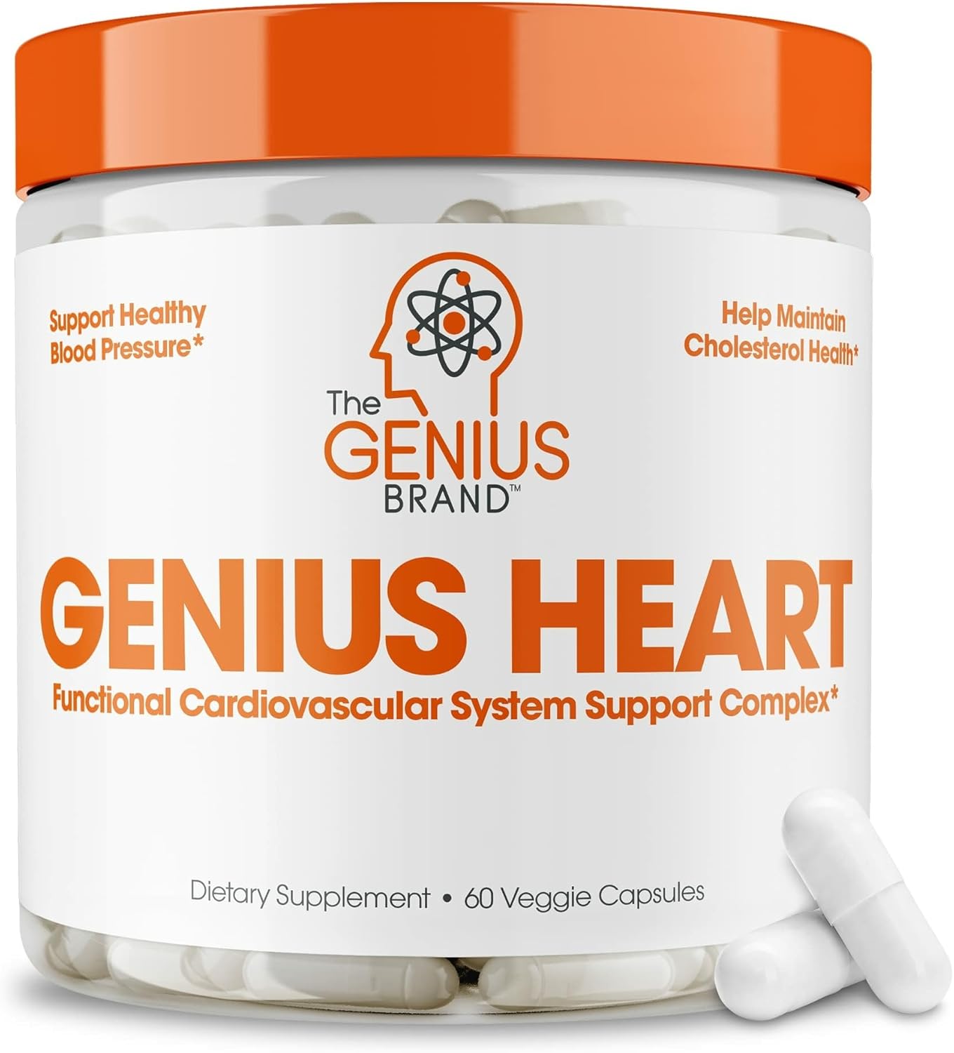The Genius Brand - Genius Heart, 60 Veggie Pills - Natural Support Supplement May Help Cholesterol Levels and May Help Improve Healthy Blood Pressure - Grape Seed Extract, Vitamin K2 & CoQ10