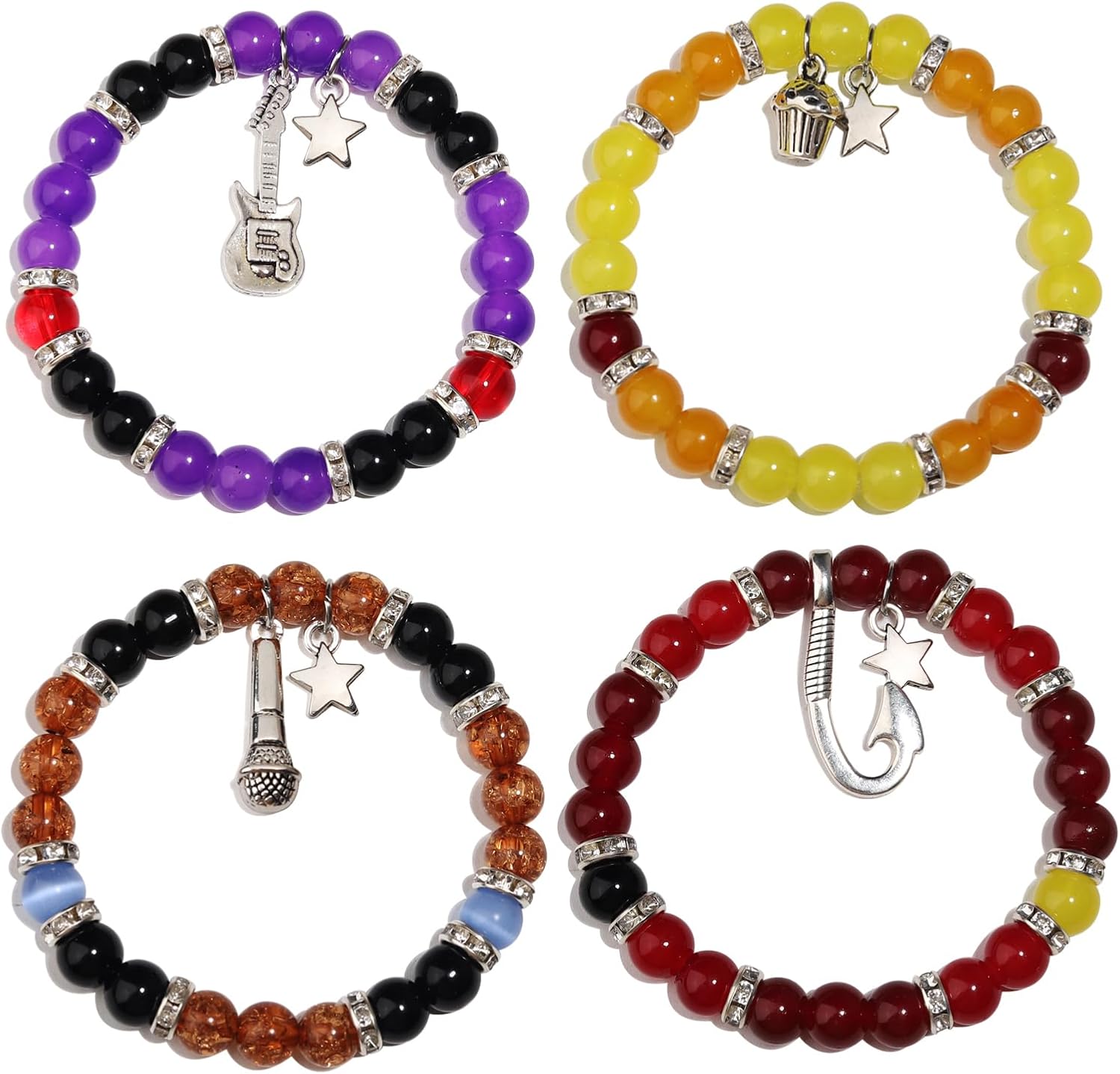 Five Night at Freddy Bracelets FNAF Bracelet,4 pcs Freddy Bonnie Chica Foxy Bracelet FNAF Stuff Merch Valentins Day Gifts for Teen Horror Movie Gifts