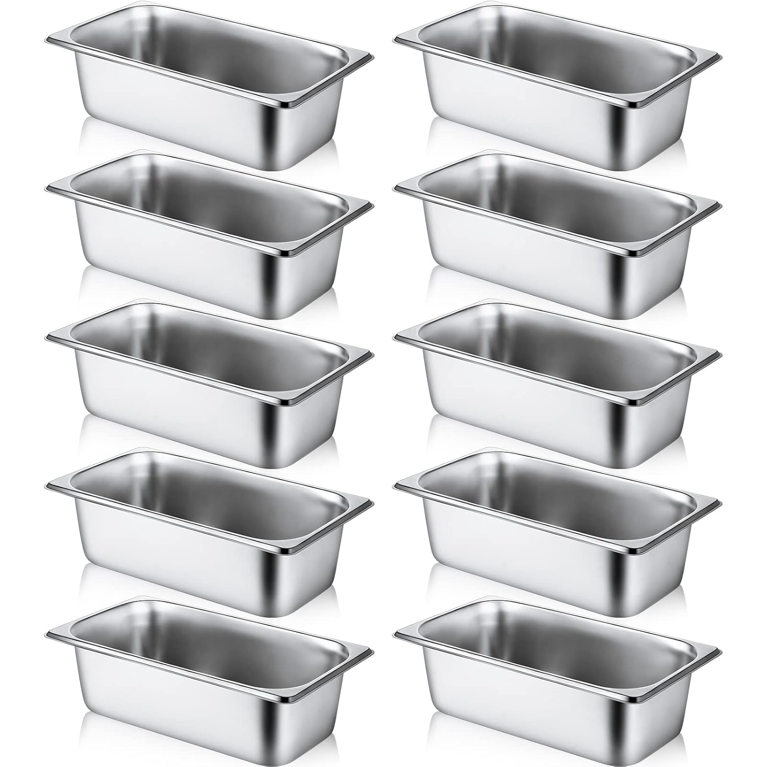 10 Pack Hotel Pans Stainless Steel Steam Table Pan 1/3 Size, 0.8 mm Thick Anti Jam Warming Pans for Food Warmer Restaurant Catering Supplies, 12.8 x 6.9 Inch(4 Inch Deep,Standard)