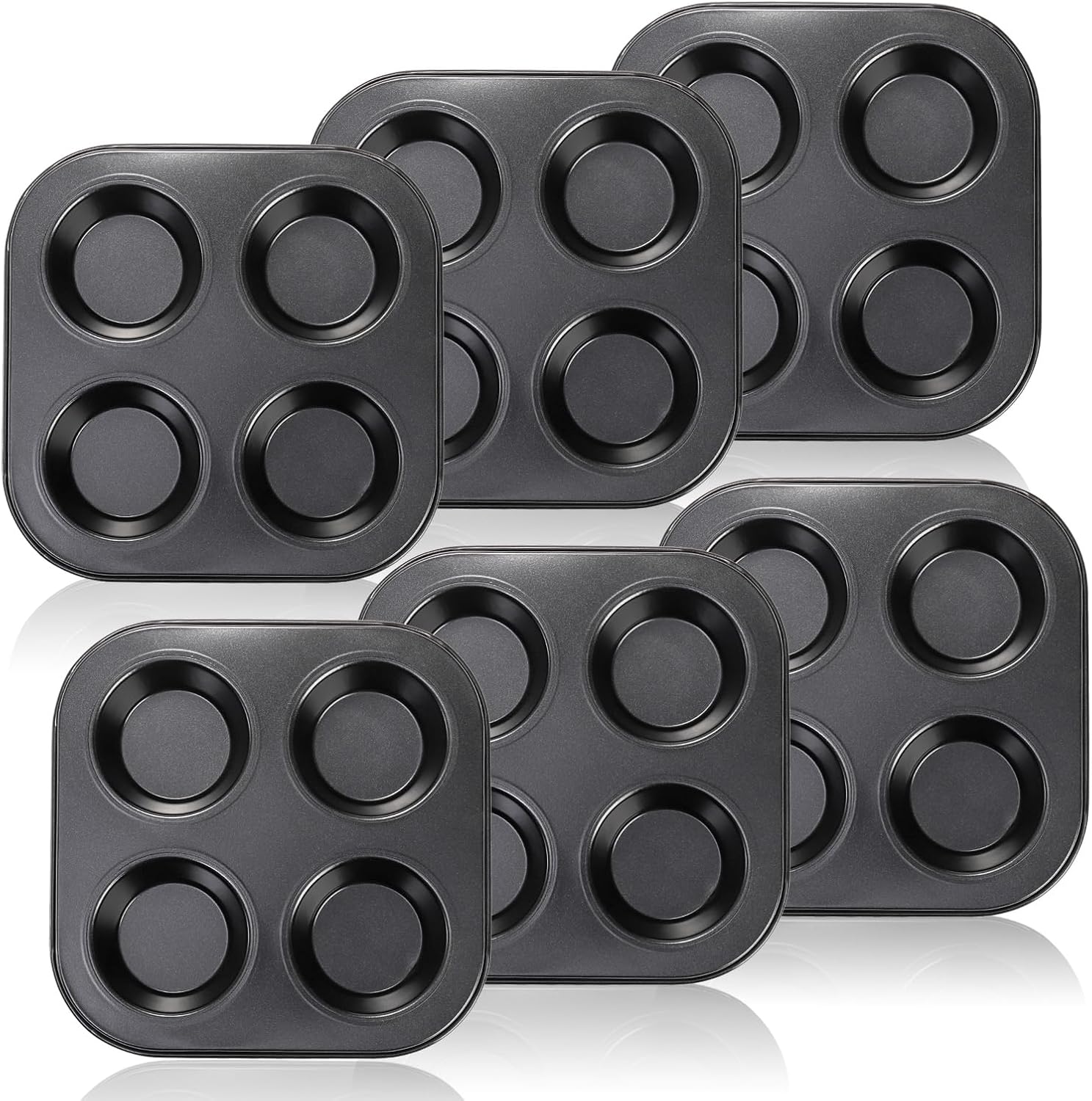 6 Pack Muffin Pan Mold, 4 Cup Non-Stick Cupcake Baking Tray, Carbon Steel Round Muffin Tin Bakeware Cake Mould for Egg Muffin, Quiches and Frittatas