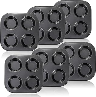6 Pack Muffin Pan Mold, 4 Cup Non-Stick Cupcake Baking Tray, Carbon Steel Round Muffin Tin Bakeware Cake Mould for Egg Muffin, Quiches and Frittatas