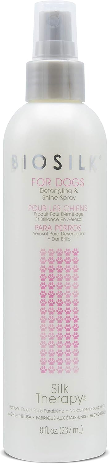 BioSilk for Dogs Silk Therapy Detangling Plus Shine Mist for Dogs | Best Detangling Spray for All Dogs & Puppies for Shiny Coats and Dematting | 8 Oz Bottle (Packaging May Vary)