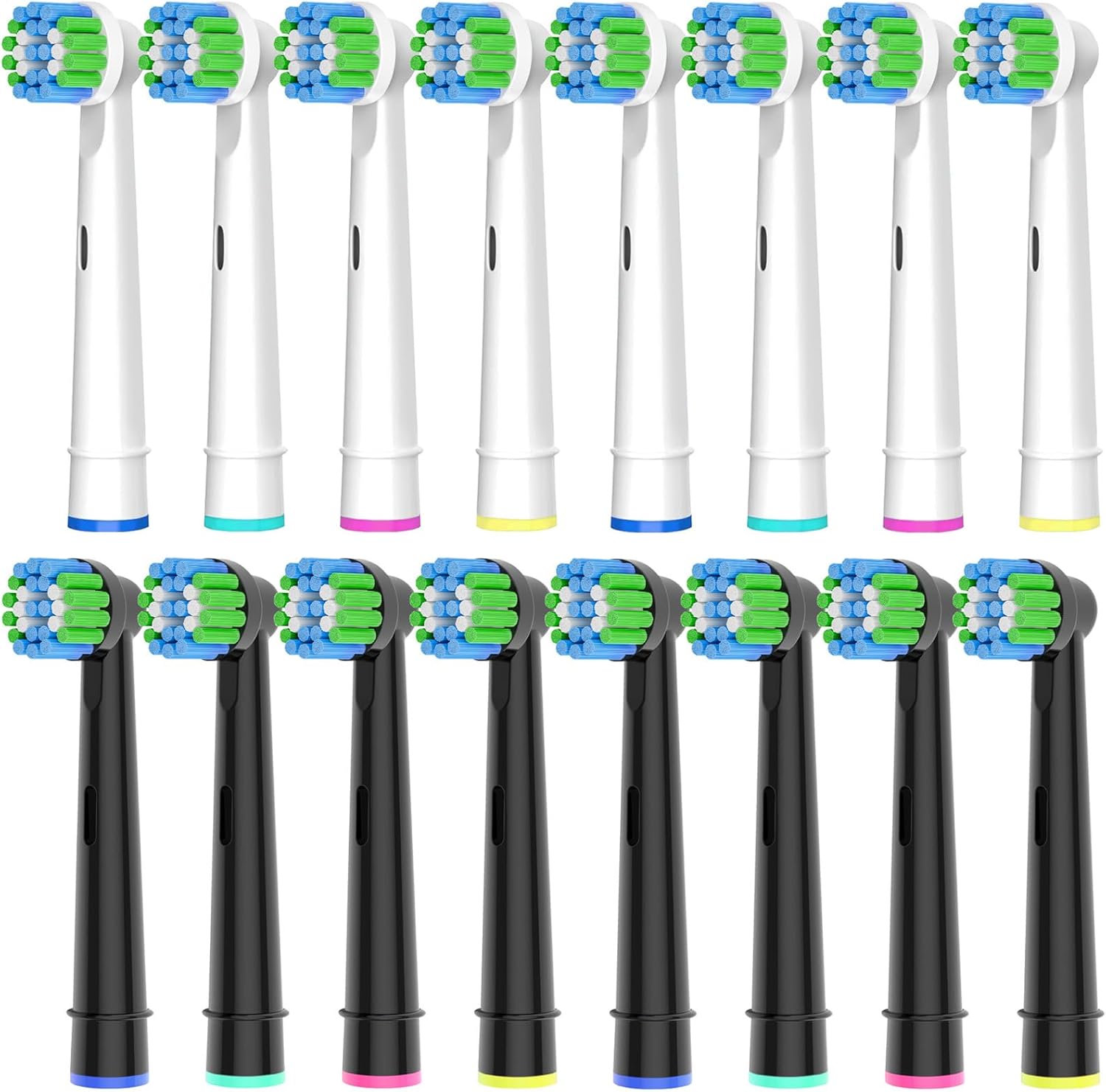 Oral B Compatible Toothbrush Heads, 16pcs Betterchoi Replacement Brush Heads for Most Braun Oral B Electric Toothbrushes, 8pcs White and 8pcs Black.