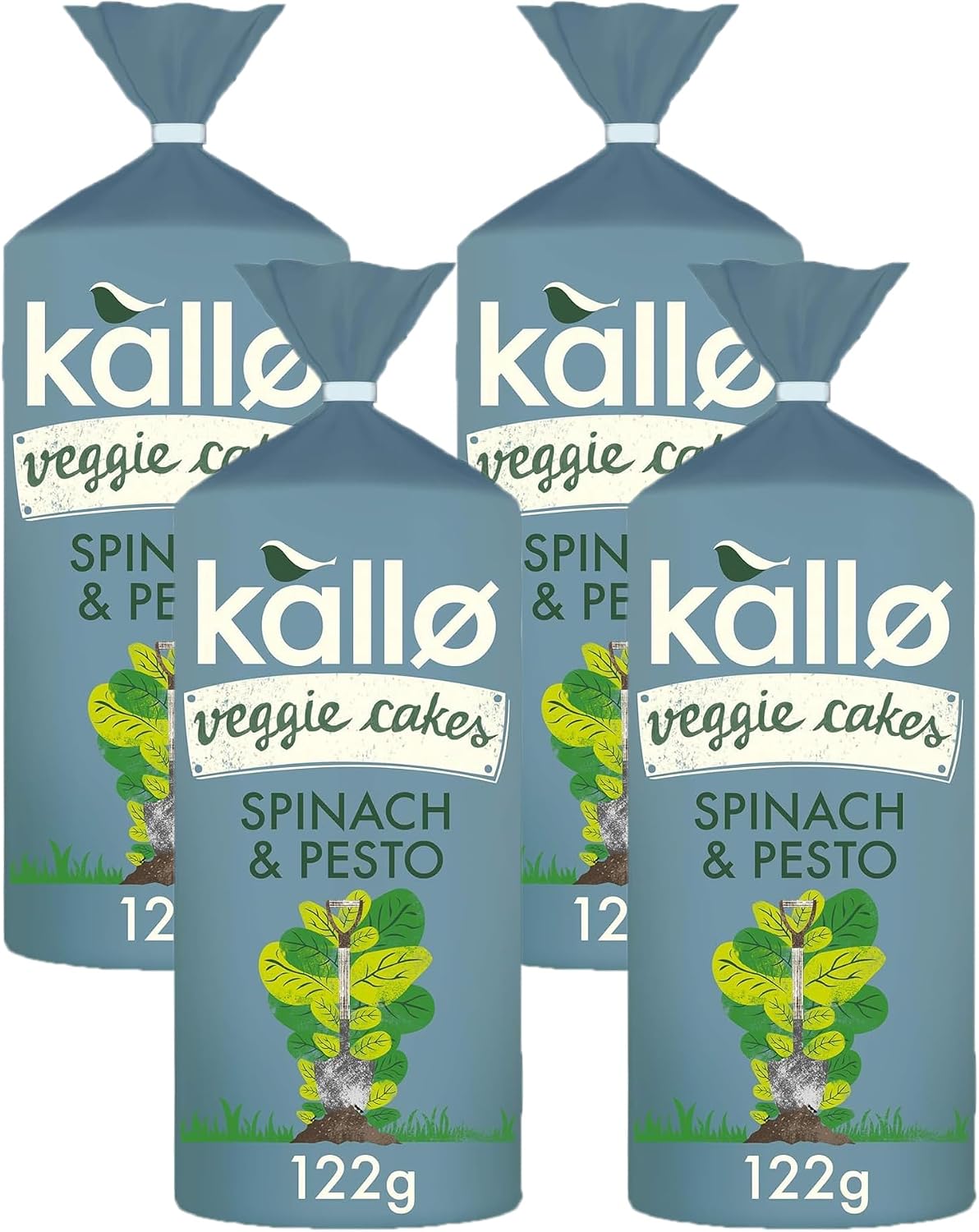 Kallo Spinach & Pesto Veggie Cakes, Lentil & Pea Puffed Crackers Made From Plants, Low Fat Healthy Snacks for Adults & Children, Vegan Friendly, Gluten Free, No Artificial Flavours (Pack of 4)