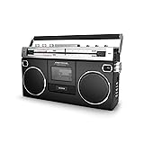 Ion Audio 1980S-Style Portable Bluetooth Boombox AM/FM Radio Cassette Player Recorder, VU Meters, USB Recording, Dual Full-Range High Bass Speakers (Black)