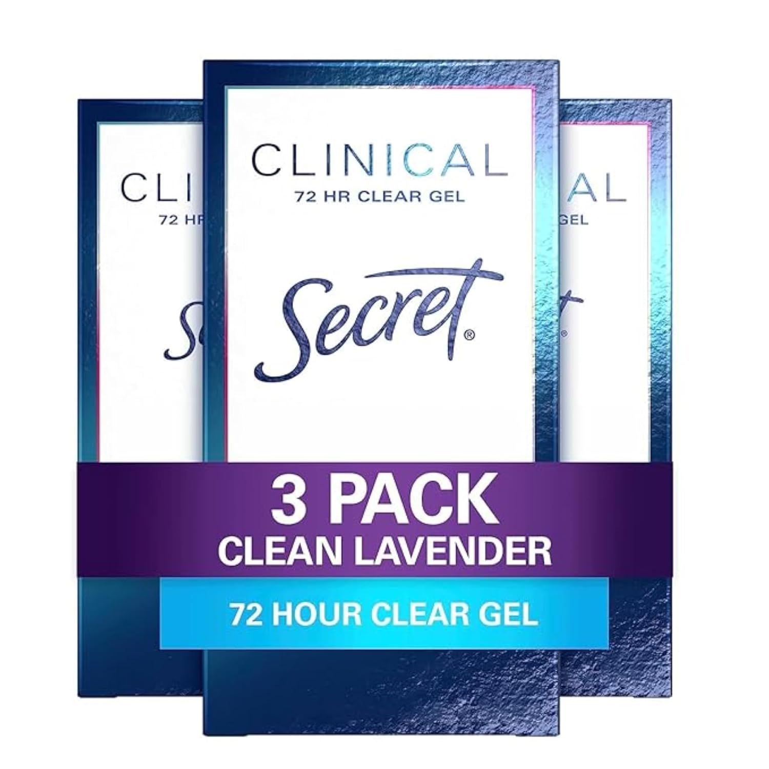 Secret Clinical Strength Antiperspirant Deodorant for Women, 3X Stress Protection, 72hr Sweat & Odor Protection, PH Balancing Minerals, Clear Gel, Clean Lavender Scent, 1.6 oz (Pack of 3)