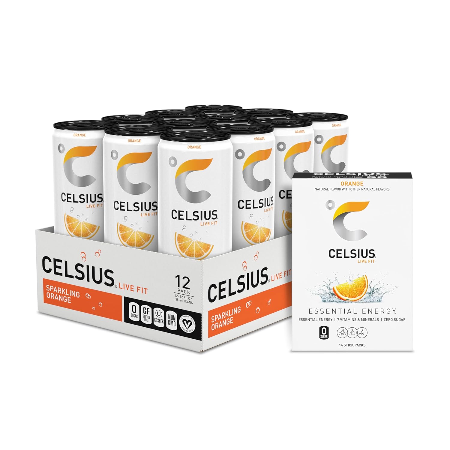 CELSIUS® Zero Sugar Energy Drink & Powder Stick Bundle, Orange