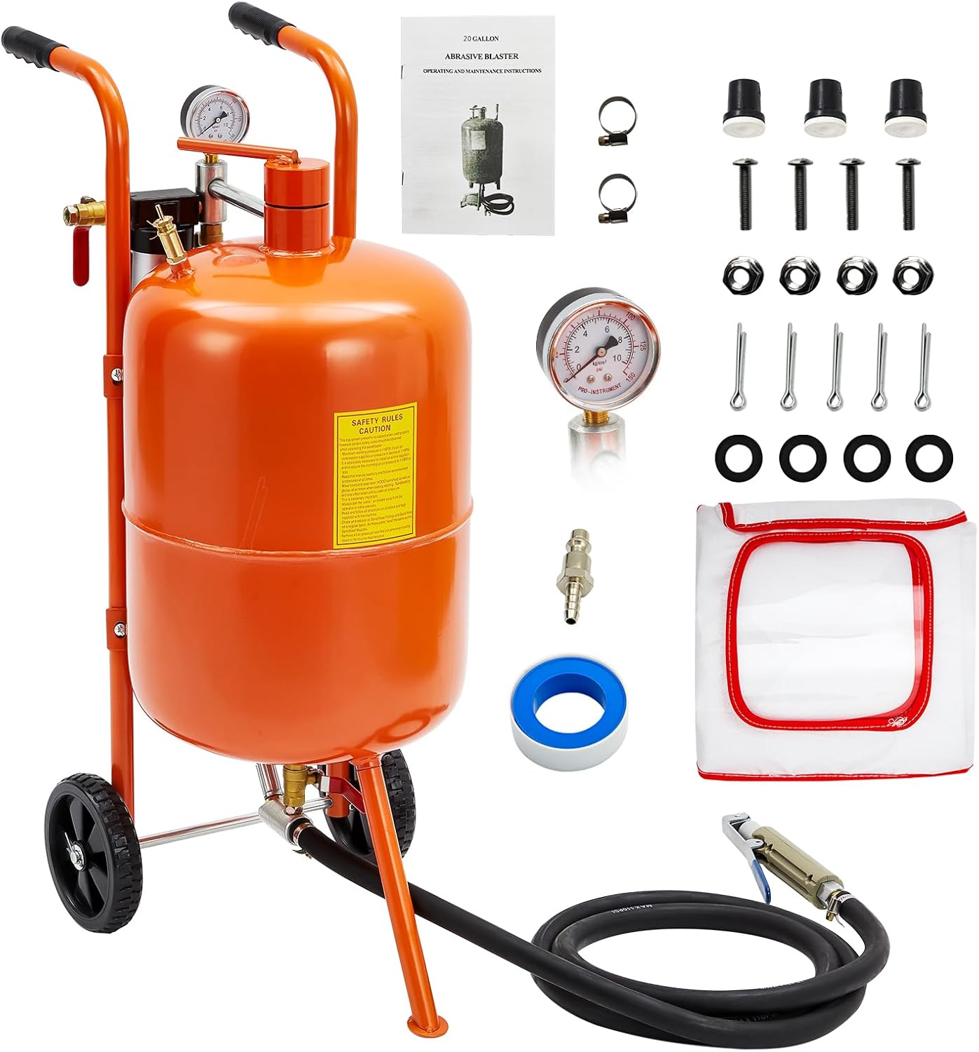 10 Gallon Sand Blasting Machine, 125 Psi Pressure Air Sand Blasting Kit w/4 Ceramic Nozzles & Oil-Water Separator, Portable Abrasive Blaster for Stain Removal Paint, Orange