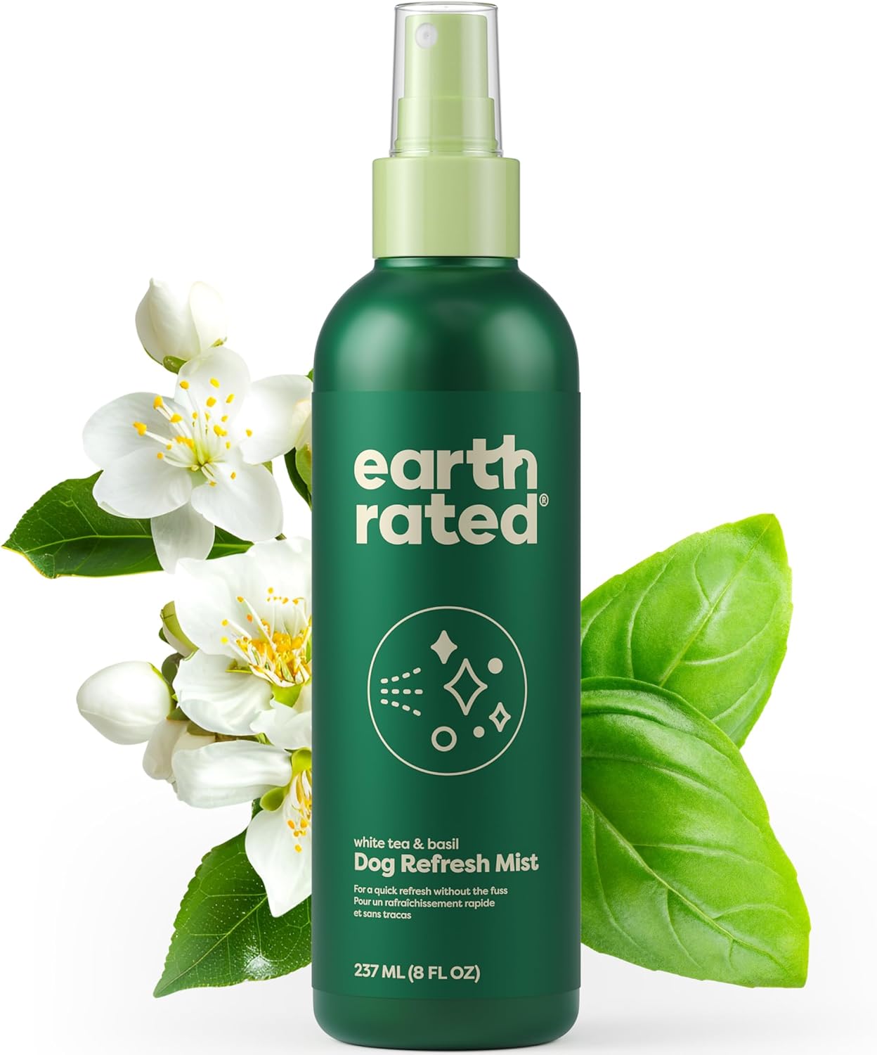 Earth Rated Dog Deodorizing Spray, Conditioning & Odor-Eliminating Dog & Puppy Perfume, For All Coat Types, Refreshing White Tea & Basil Scent, 8 oz.