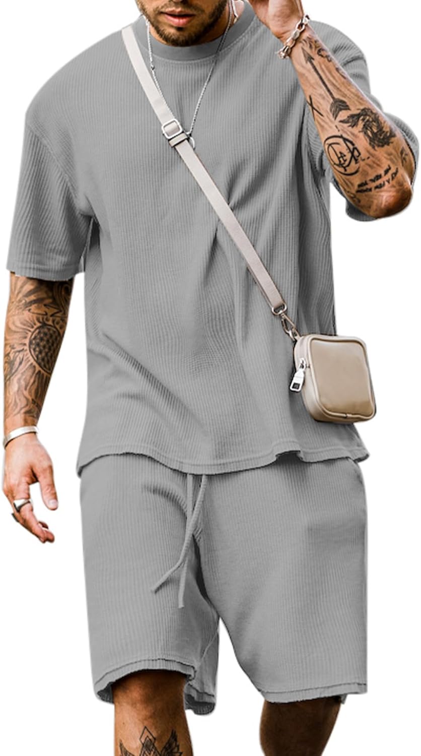 Babioboa Men's Short Sleeve Tracksuit Summer T Shirt & Shorts set 2 Pockets Oversize Two Piece Casual Daily Duty-off