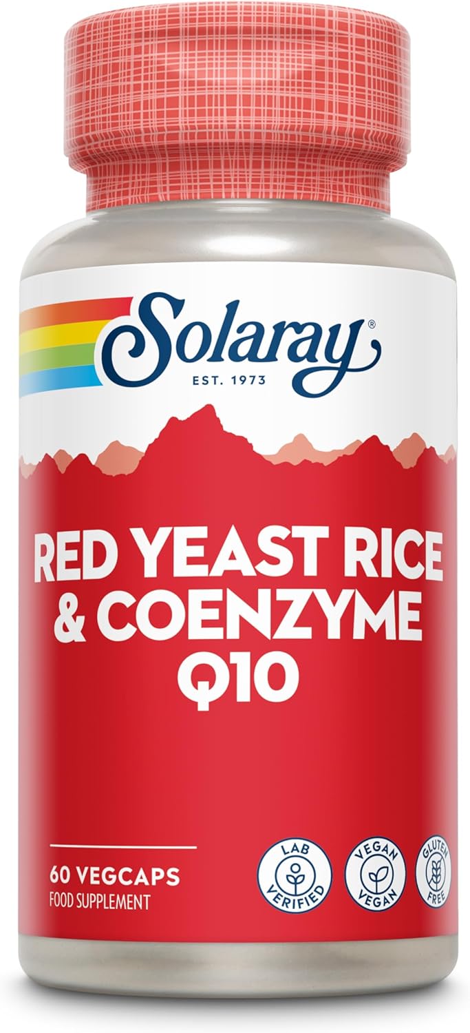 Red Yeast Rice & CoQ10 | 60 Vegan Capsules - High Strength Supplement with Monacolin K, Niacin and Coenzyme Q10 (Ubiquinone) - Citrinin Free - Lab Verified - Solaray