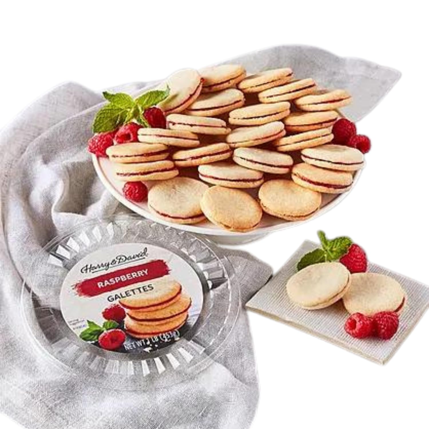 Harry & David Raspberry Galette Cookie Tub - 24 Cookies - 1Lb, Gift Basket, Gourmet Cookies, Raspberry Filling