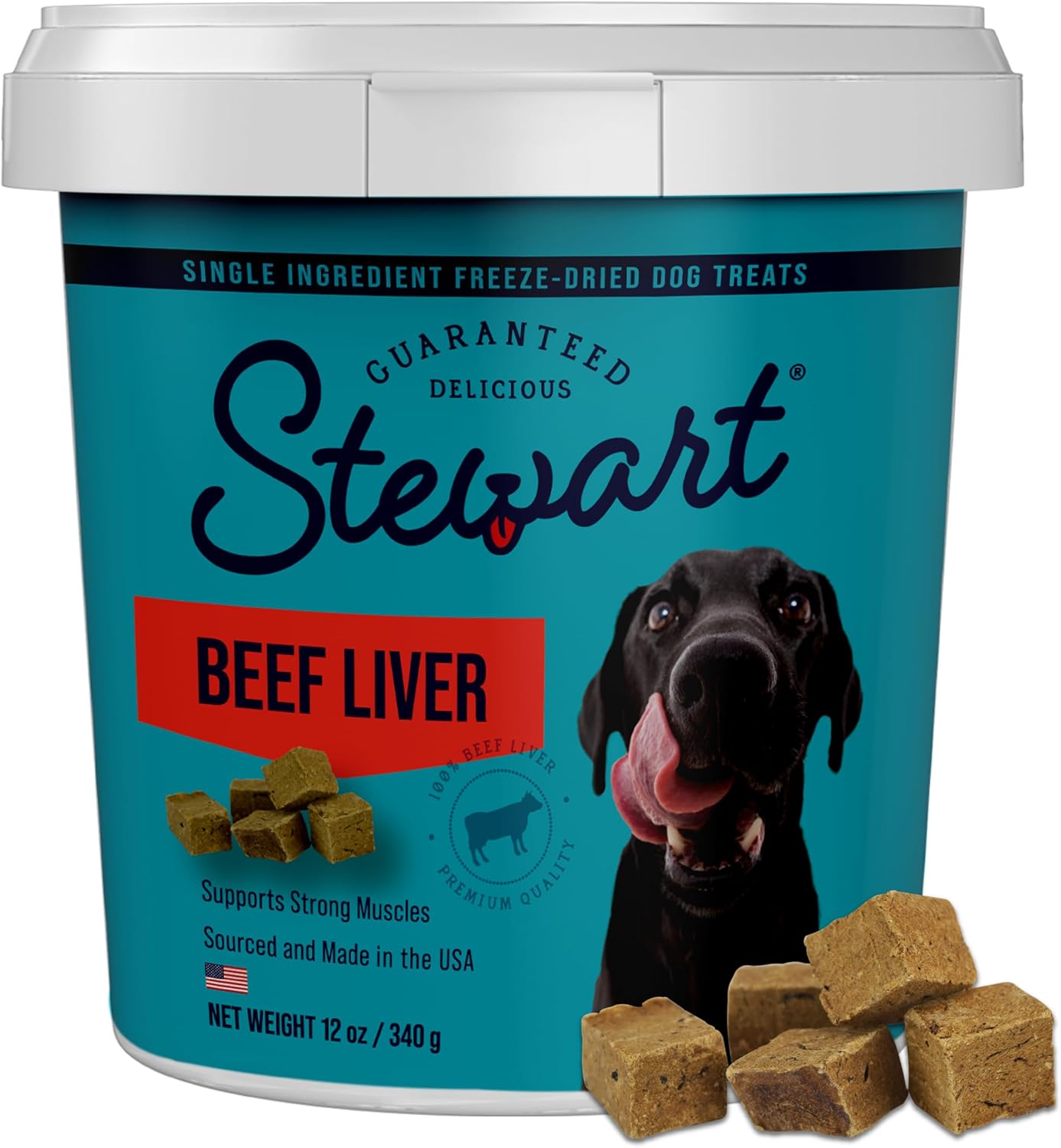 Stewart Single Ingredient Freeze Dried Raw Dog Treats, Beef Liver, 12 Ounce Resealable Tub, Training Treats or Meal Topper Dogs, High Protein, Grain-Free, Gluten-Free