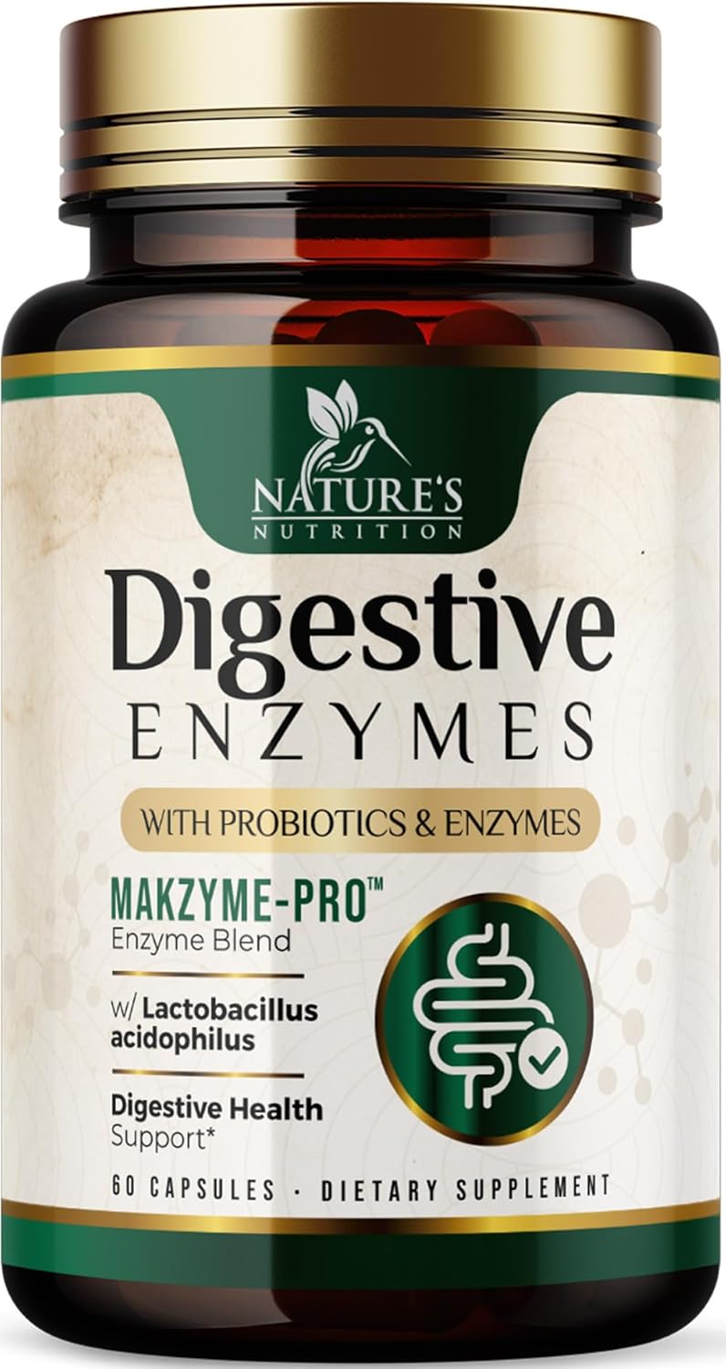 Digestive Enzymes with Probiotics - Probiotic Multi Enzymes with Probiotics and Prebiotics for Digestive Health and Bloating Relief for Women & Men, Daily Enzymes for Gut & Digestion - 60 Capsules