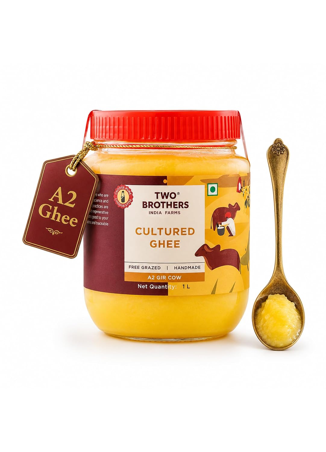 A2 Ghee Butter Grass Fed | Gut Friendly | High Smoking Point | Non GMO | Omega 3 | 32 Oz