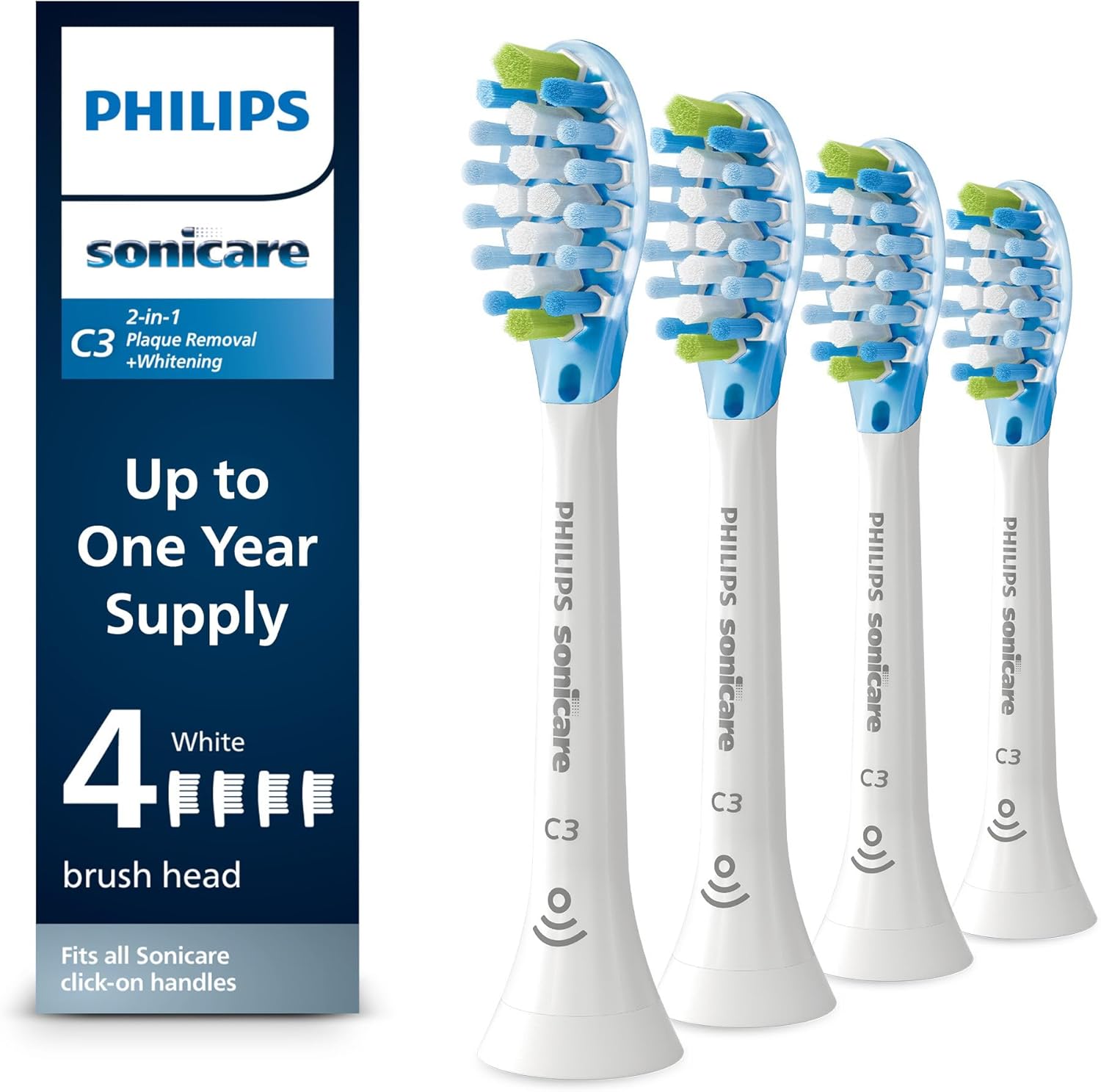 Philips Sonicare Genuine C3 Premium Plaque Control Toothbrush Heads, One Year Supply, 4 Brush Heads, White, HX9044/65