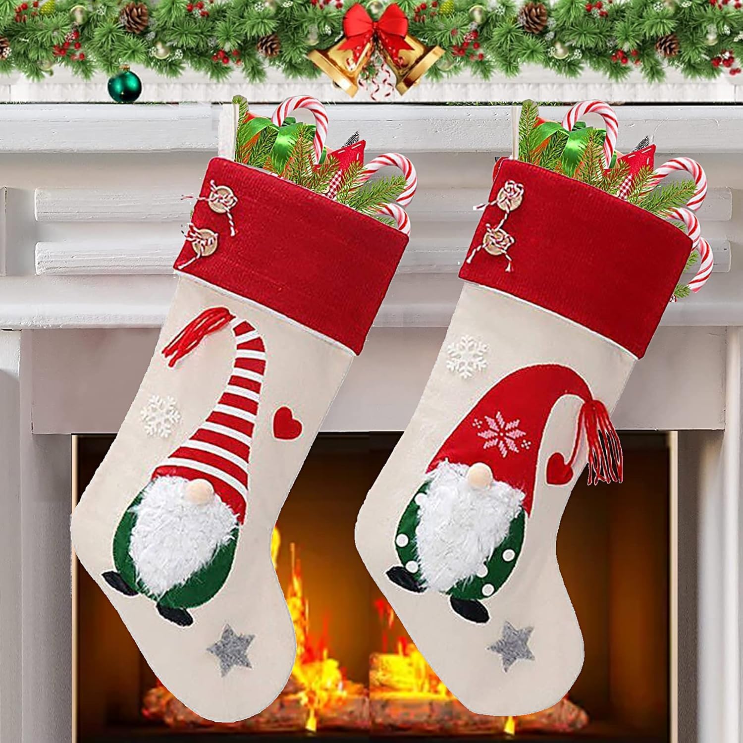 Christmas Stockings, 2Pack 3D Adorable Xmas Stockings Large Hanging Christmas Stockings Sock Gift Bag Candy Pouch Bag for Holidays Xmas Party Fireplace Christmas Tree Decorations