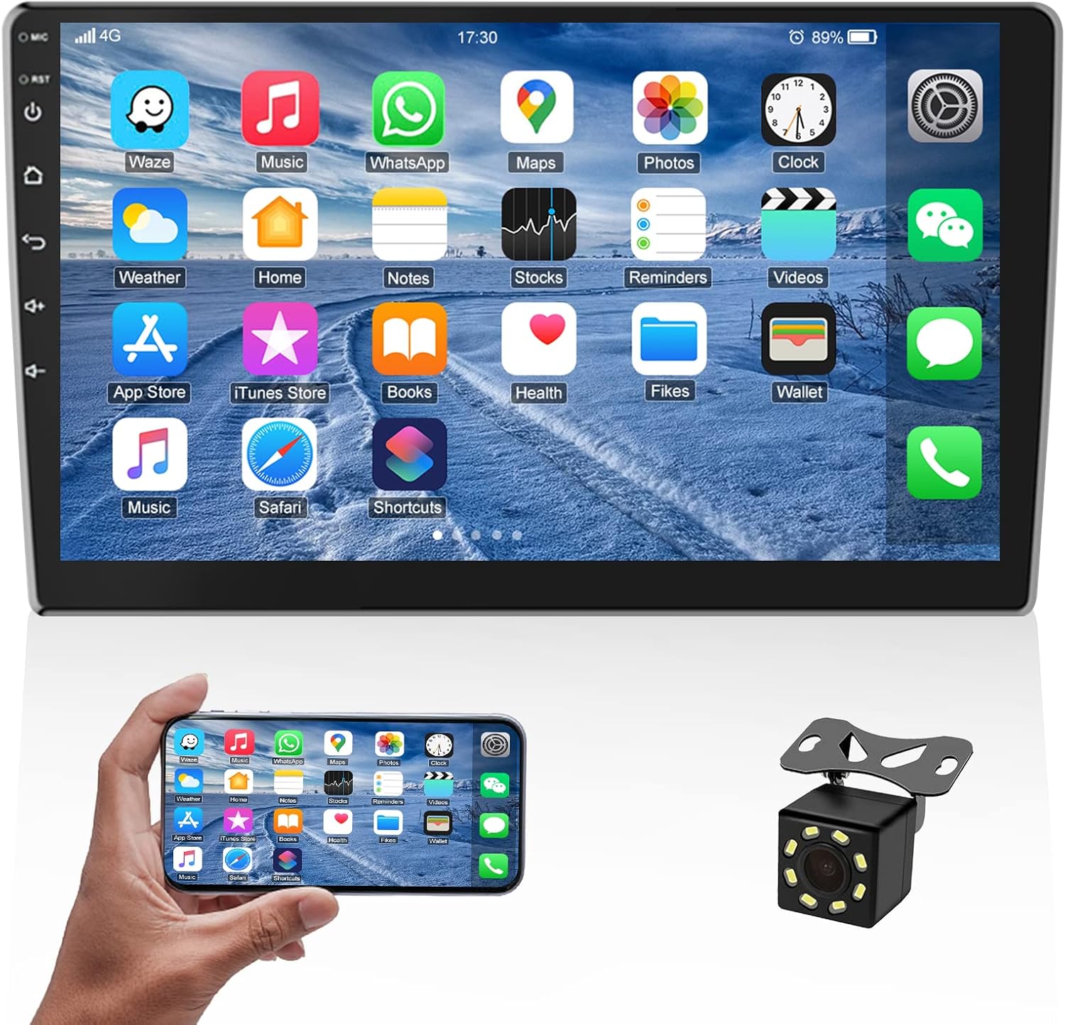 10.1 Inch Android Double Din Car Stereo Touch Screen Car Radio with WiFi GPS Navigation Mirror Link Car Multimedia Player Support Bluetooth FM Radio Receiver Dual USB Input with Backup Camera