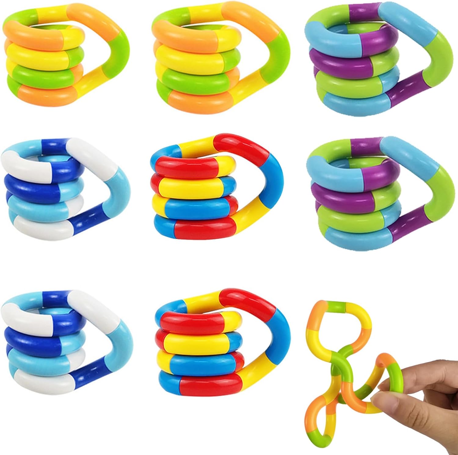 8 Pcs Twisted Toys, Fidget Toys,Silent Fidget Toys, Focus Concentration Provide Relief With Stress Anxiety, Tangle Fidget Toy Removable Splicing for Kids And Adults Textured Winding Brain Toys