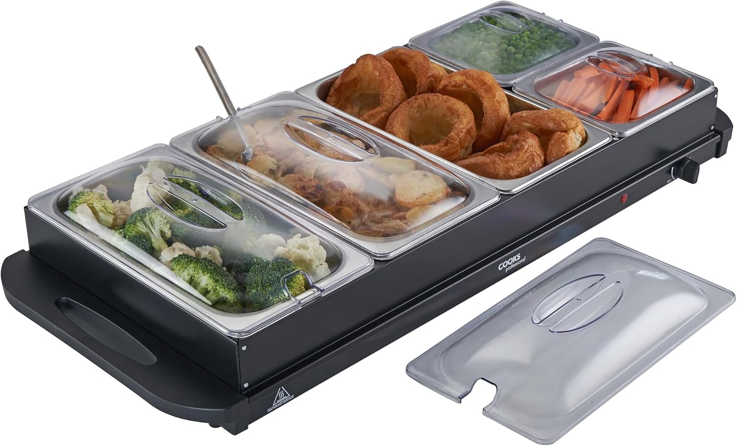 Cooks Professional 5-Section Buffet Warmer 9.6 Litre Capacity with Hotplate Function & Adjustable Temperature Control Dial | 450W X-Large Portable Electric Food Serving Tray | Black