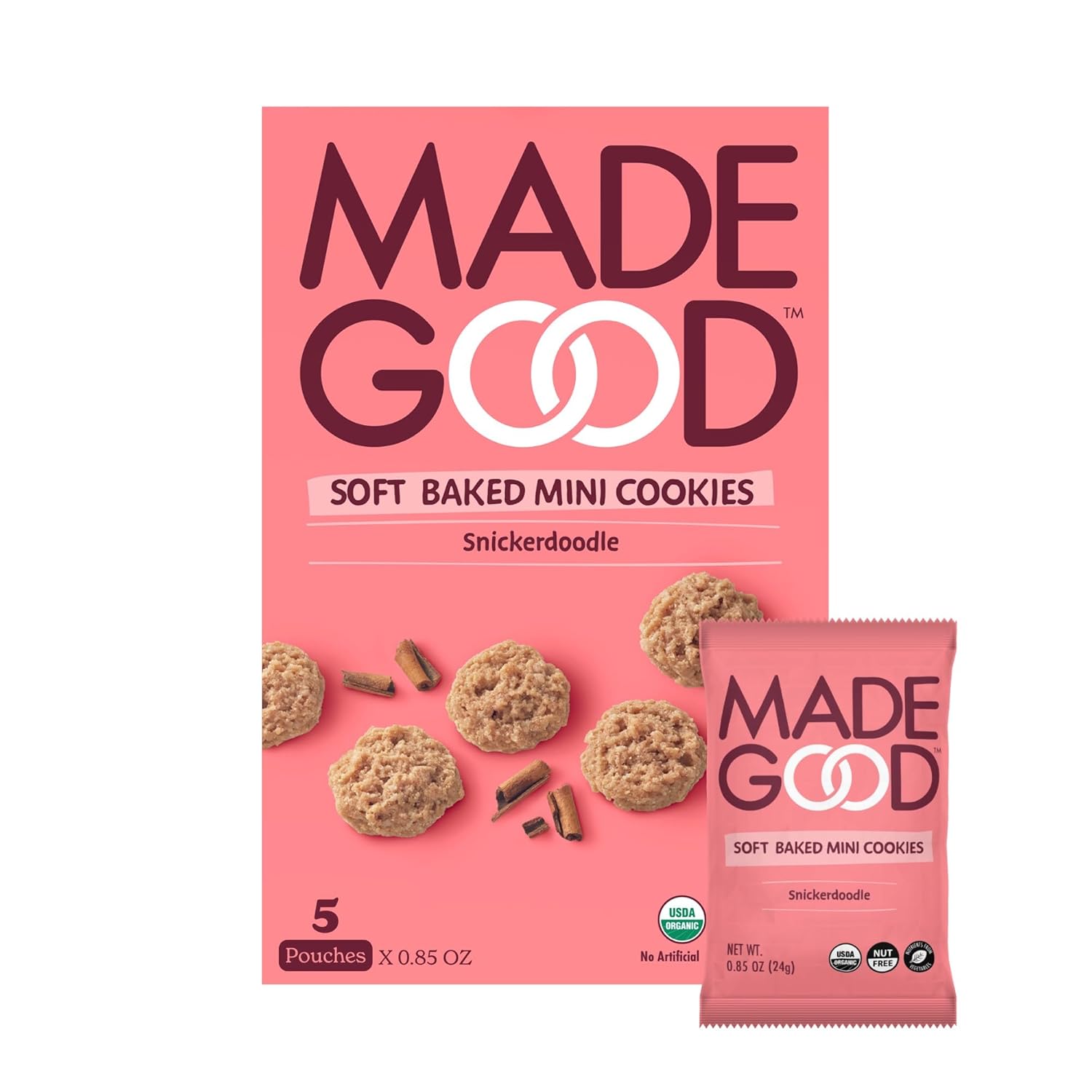 MadeGood Snickerdoodle Soft Baked Cookies, Organic Snacks, 0.85oz Each
